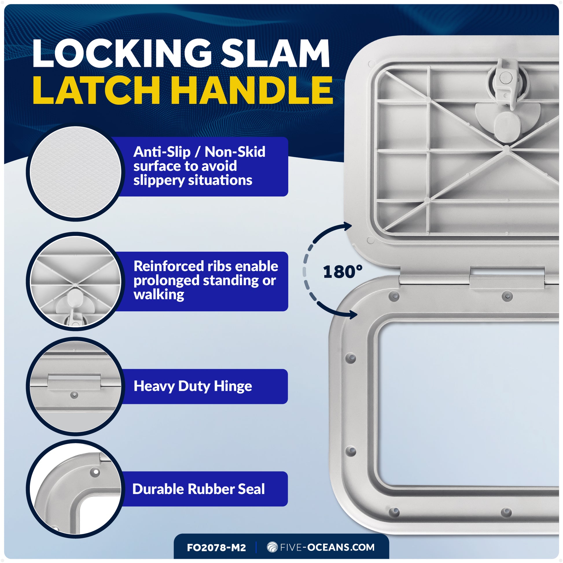 Boat Access Hatch, 10-7/8" x 14-3/4" Locking Slam Latch System, Off-White, 2-Pack - FO2078-M2 - Five Oceans