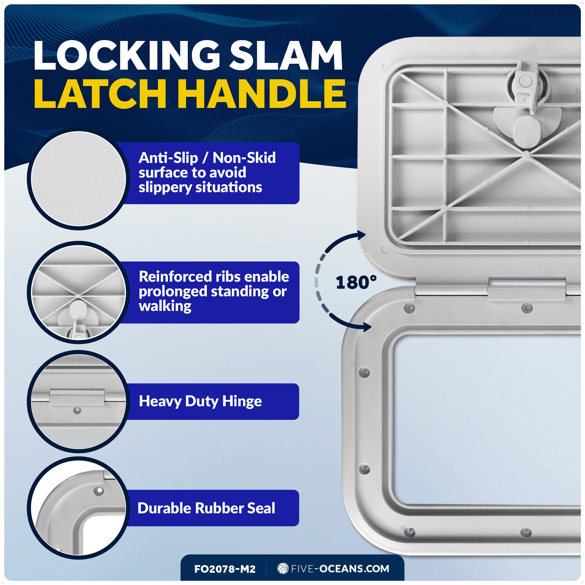 Boat Access Hatch, 10-7/8" x 14-3/4" Locking Slam Latch System, Off-White, 2-Pack - FO2078-M2 - Five Oceans