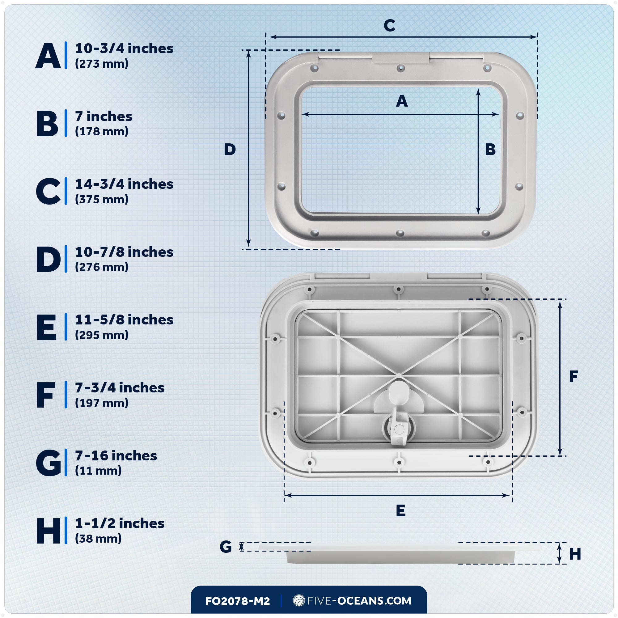 Boat Access Hatch, 10-7/8" x 14-3/4" Locking Slam Latch System, Off-White, 2-Pack - FO2078-M2 - Five Oceans