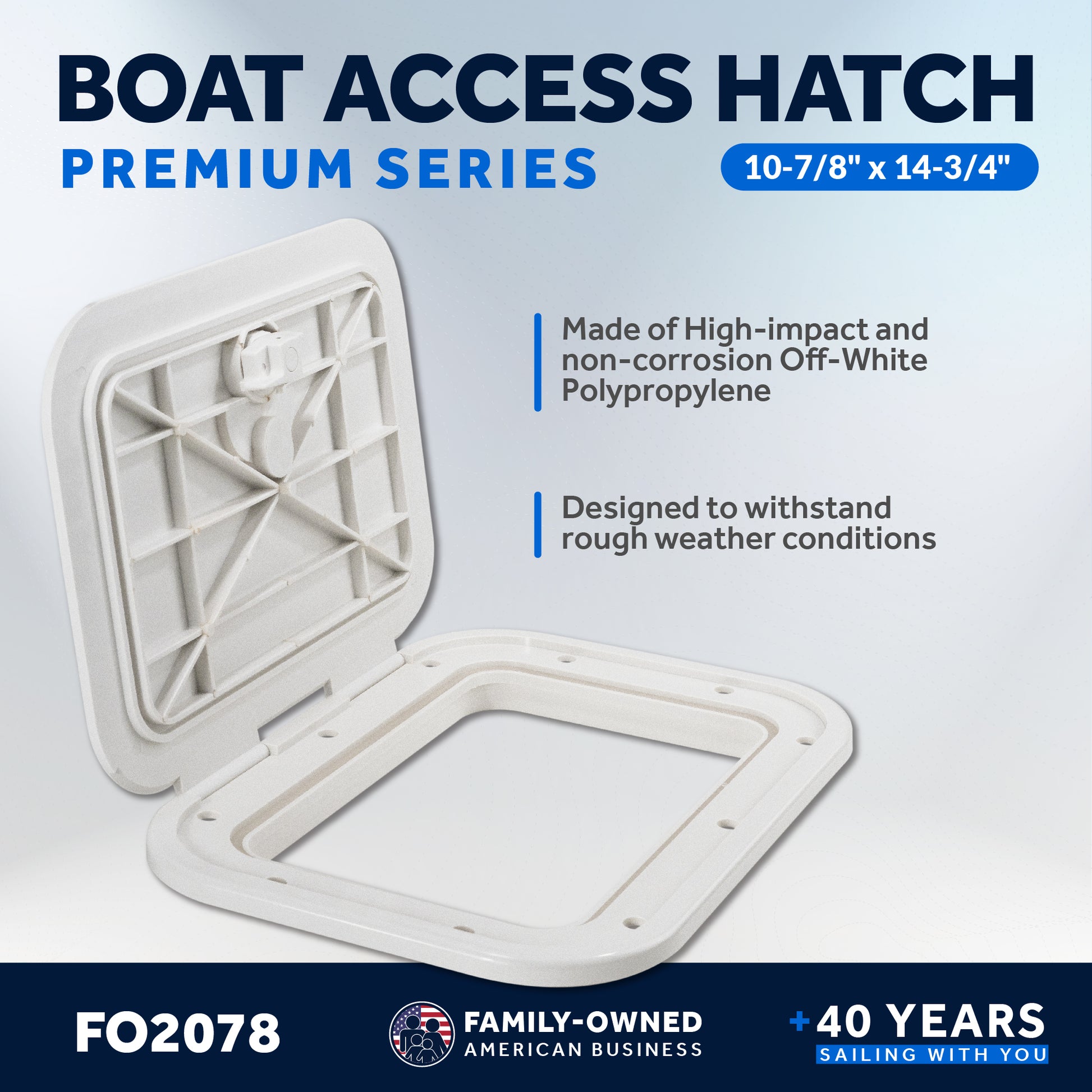 Boat Access Hatch, 10-7/8" x 14-3/4" Locking Slam Latch System, Off-White - FO2078 - Five Oceans