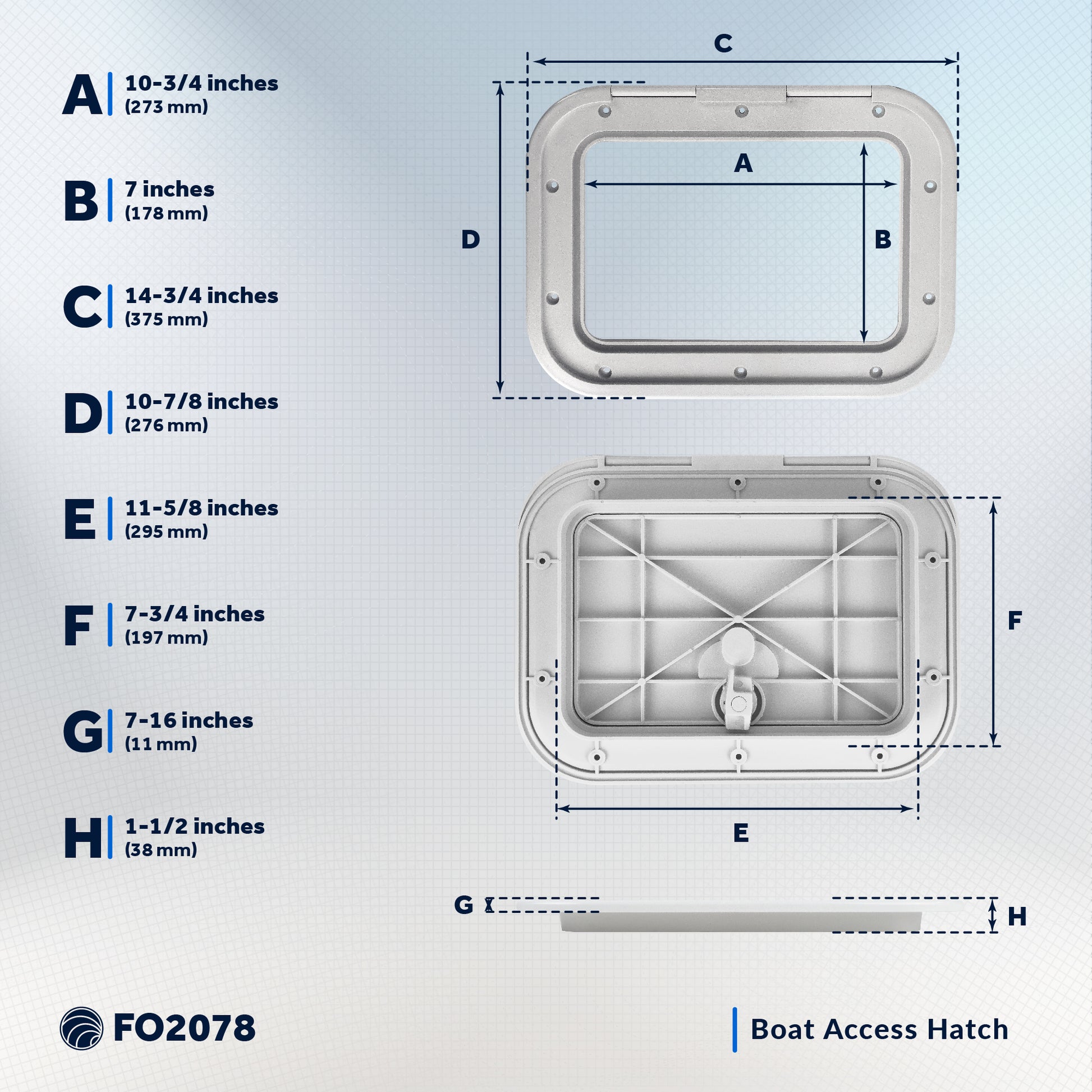 Boat Access Hatch, 10-7/8" x 14-3/4" Locking Slam Latch System, Off-White - FO2078 - Five Oceans