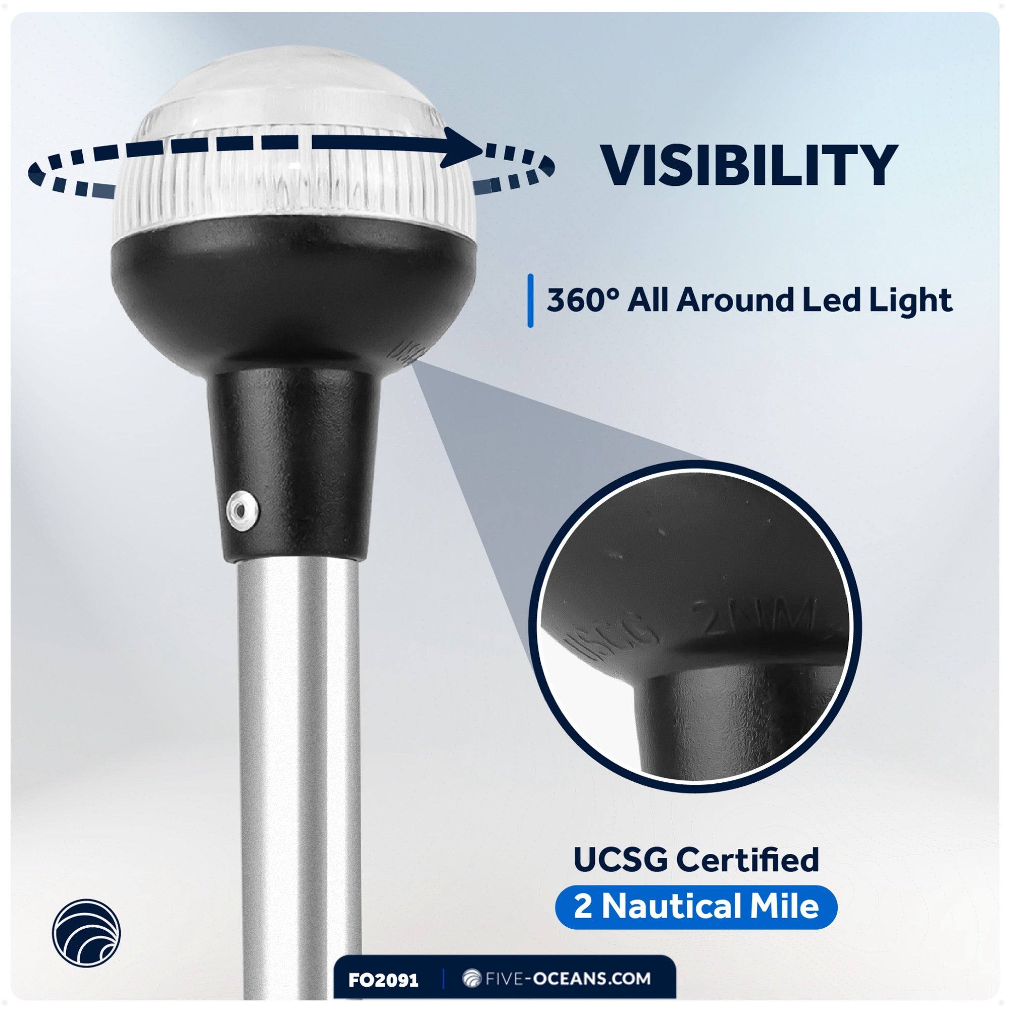 9" Anchor Navigation Light, Fold-Down, 12V DC - 2NM - FO2091 - Five Oceans