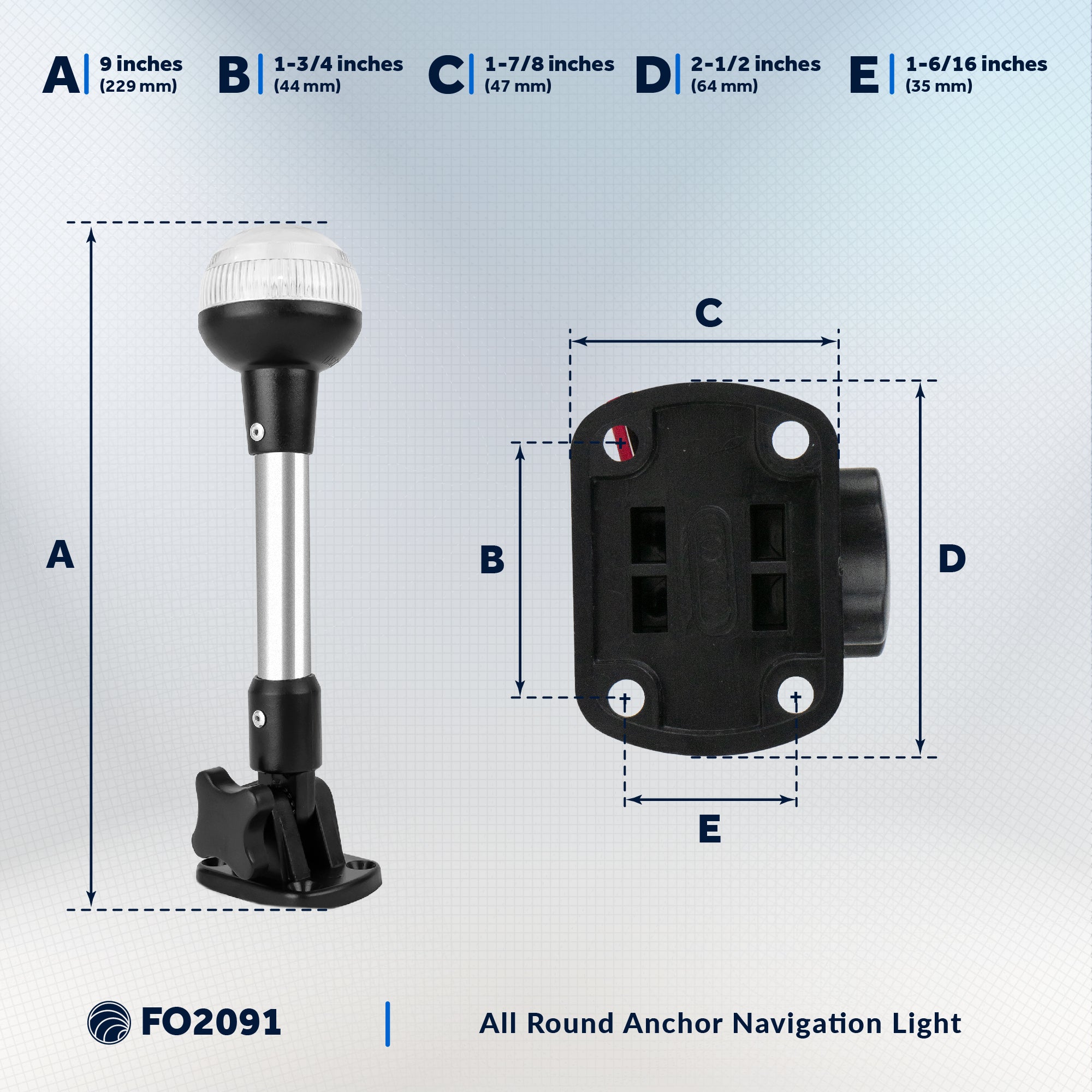 Anchor Navigation Light, 9" Fold-Down, 2NM - FO2091 - Five Oceans
