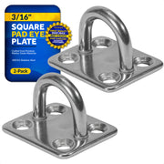Heavy Duty 3/16" Stainless Steel Square Pad Eye, 2-Pack - FO2099-M2 - Five Oceans