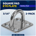 3/16" Square Pad Eye, AISI316 Stainless Steel, 2-Pack - FO2099-M2 - Five Oceans