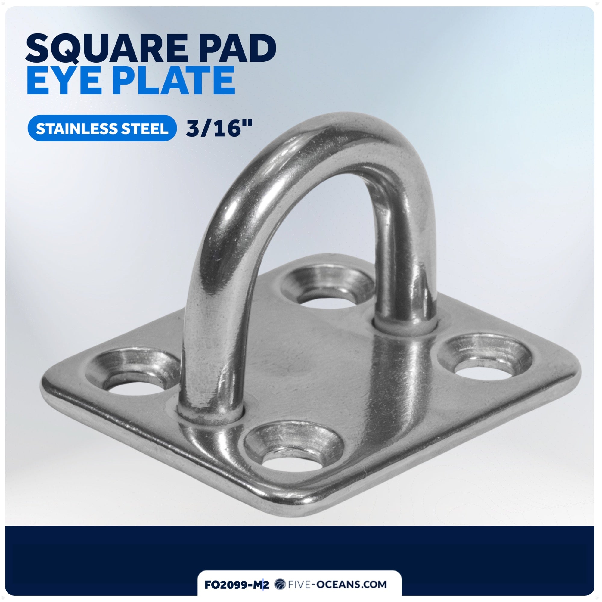 Heavy Duty 3/16" Stainless Steel Square Pad Eye, 2-Pack - FO2099-M2 - Five Oceans