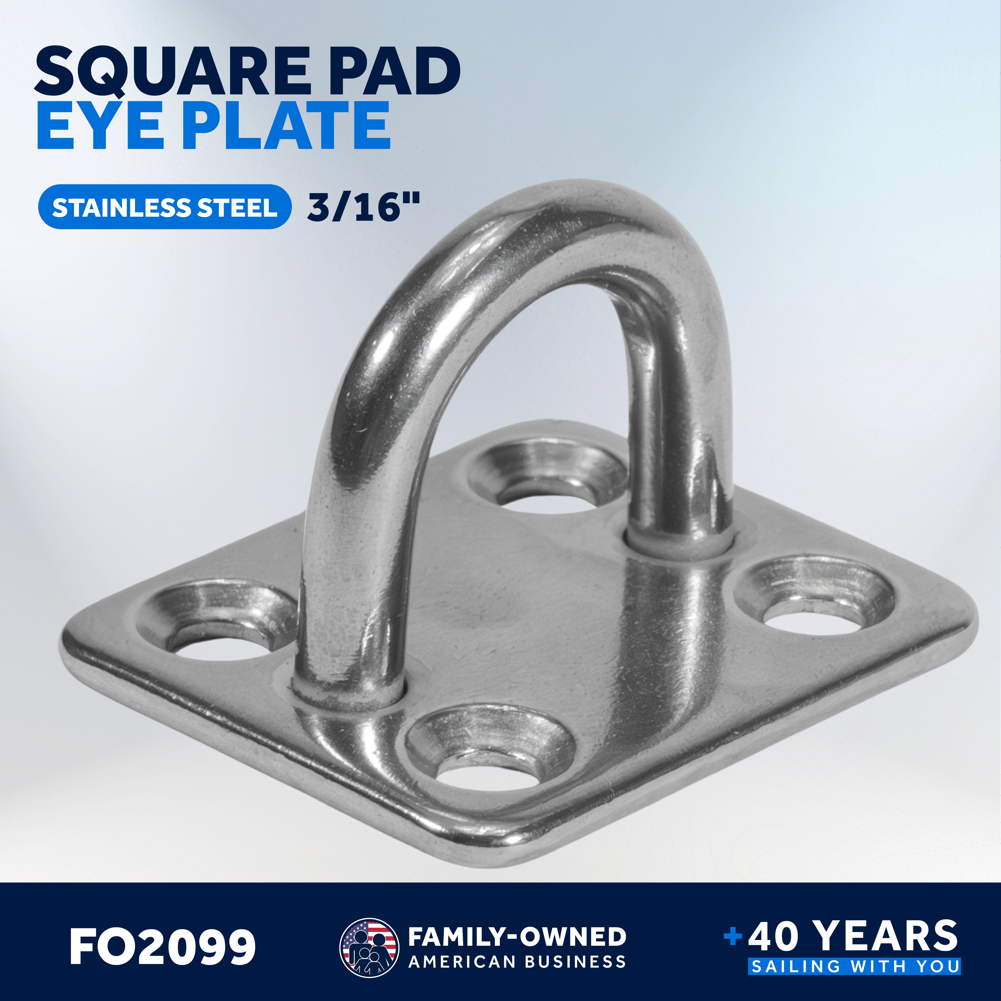 Heavy Duty 3/16" Stainless Steel Square Pad Eye - FO2099