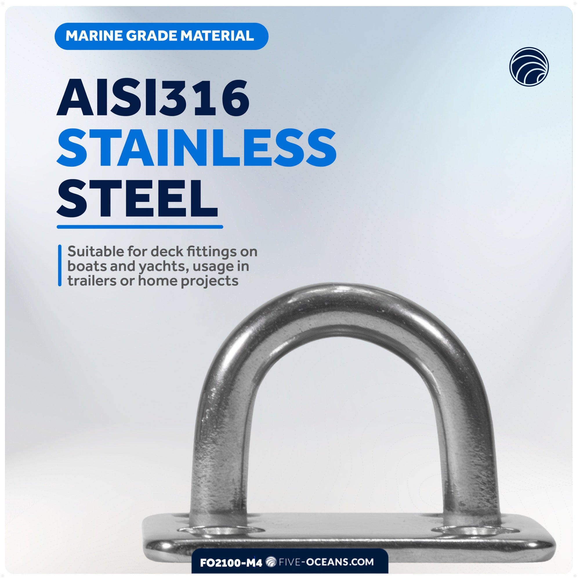 Heavy Duty 1/4" Stainless Steel Square Pad Eye, 4-Pack - FO2100-M4 - Five Oceans