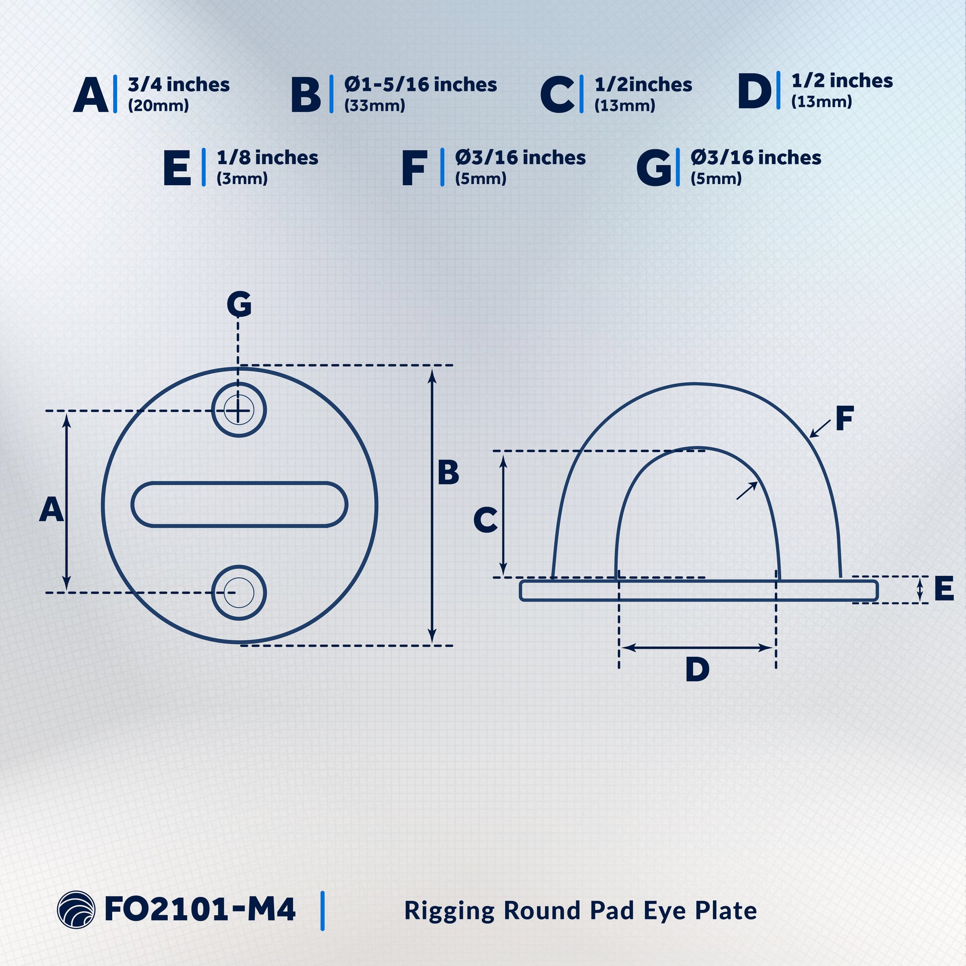 Heavy Duty 3/16" Stainless Steel Round Pad Eye, 4-Pack - FO2101-M4 - Five Oceans