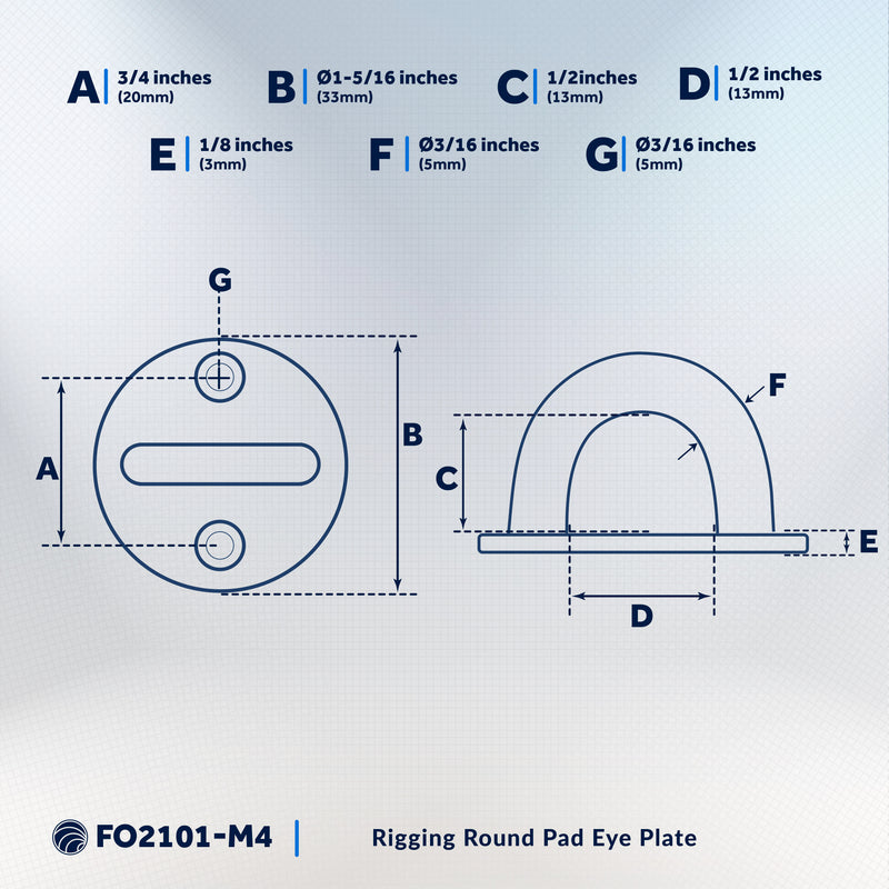 3/16" Round Pad Eye, AISI316 Stainless Steel, 4-Pack - FO2101-M4 - Five Oceans