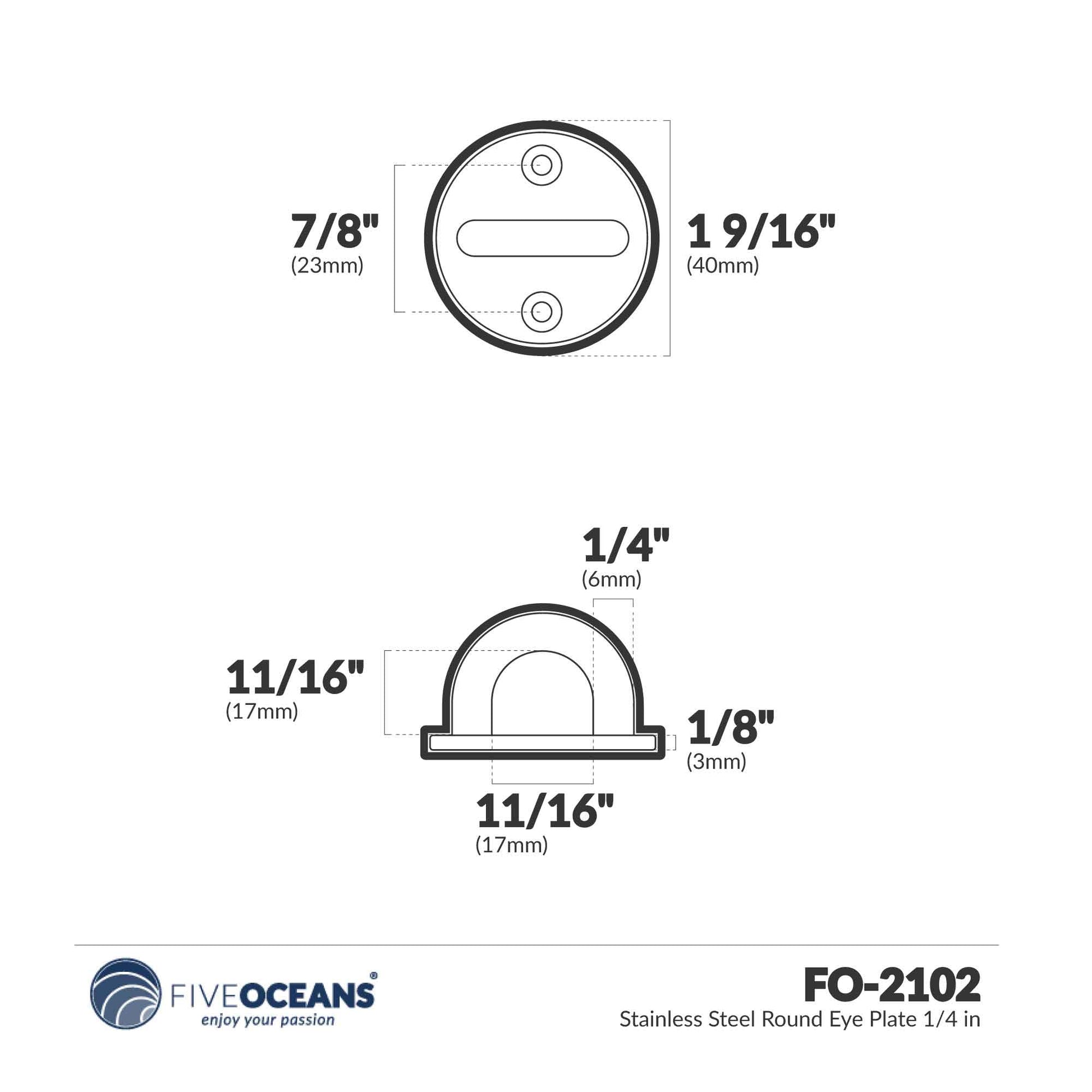 Stainless Steel Round Eye Plate 1/4" - FO2102 - Five Oceans