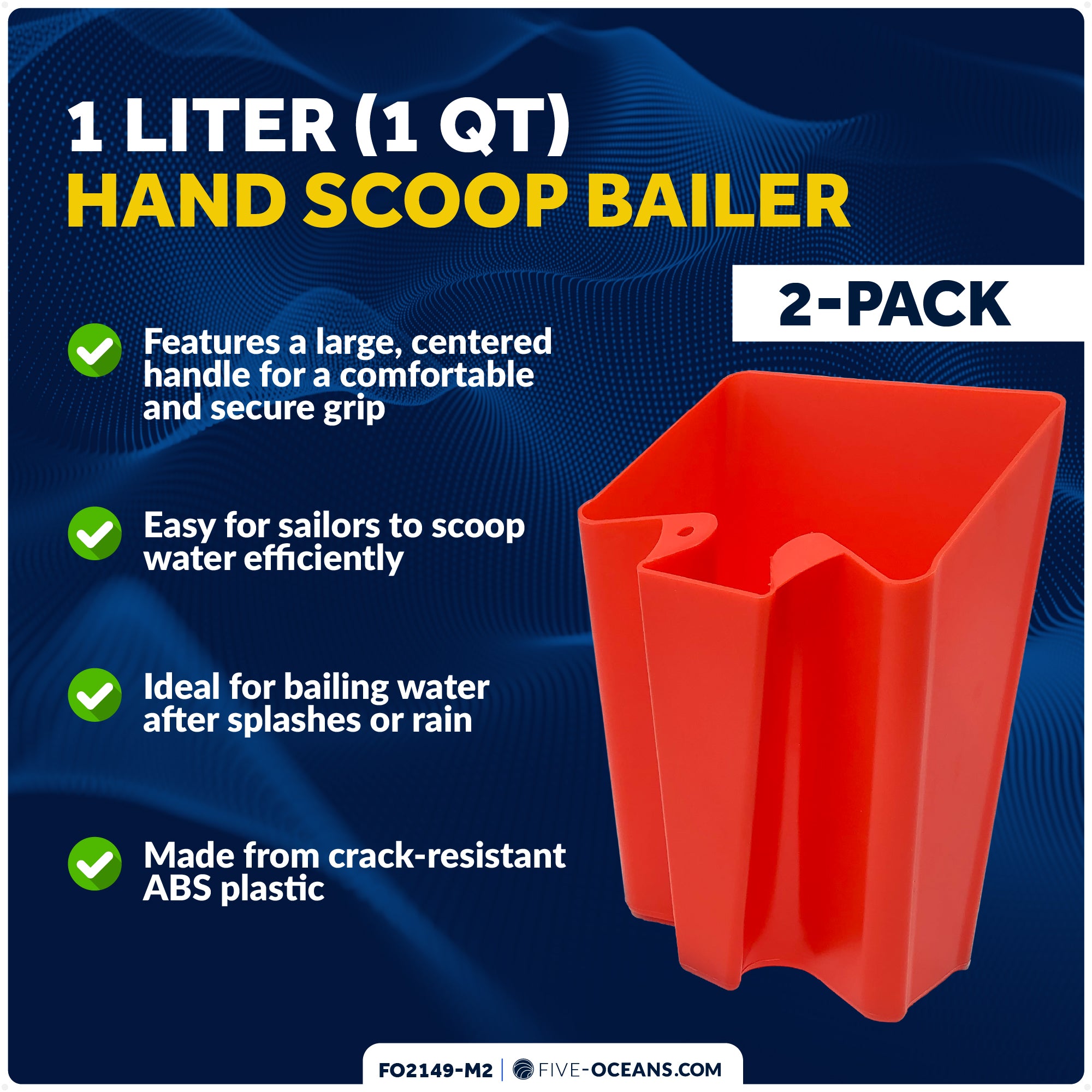 1 Liter (1 qt) Hand Scoop Bailer, Red, 2-Pack - FO2149-M2 - Five Oceans