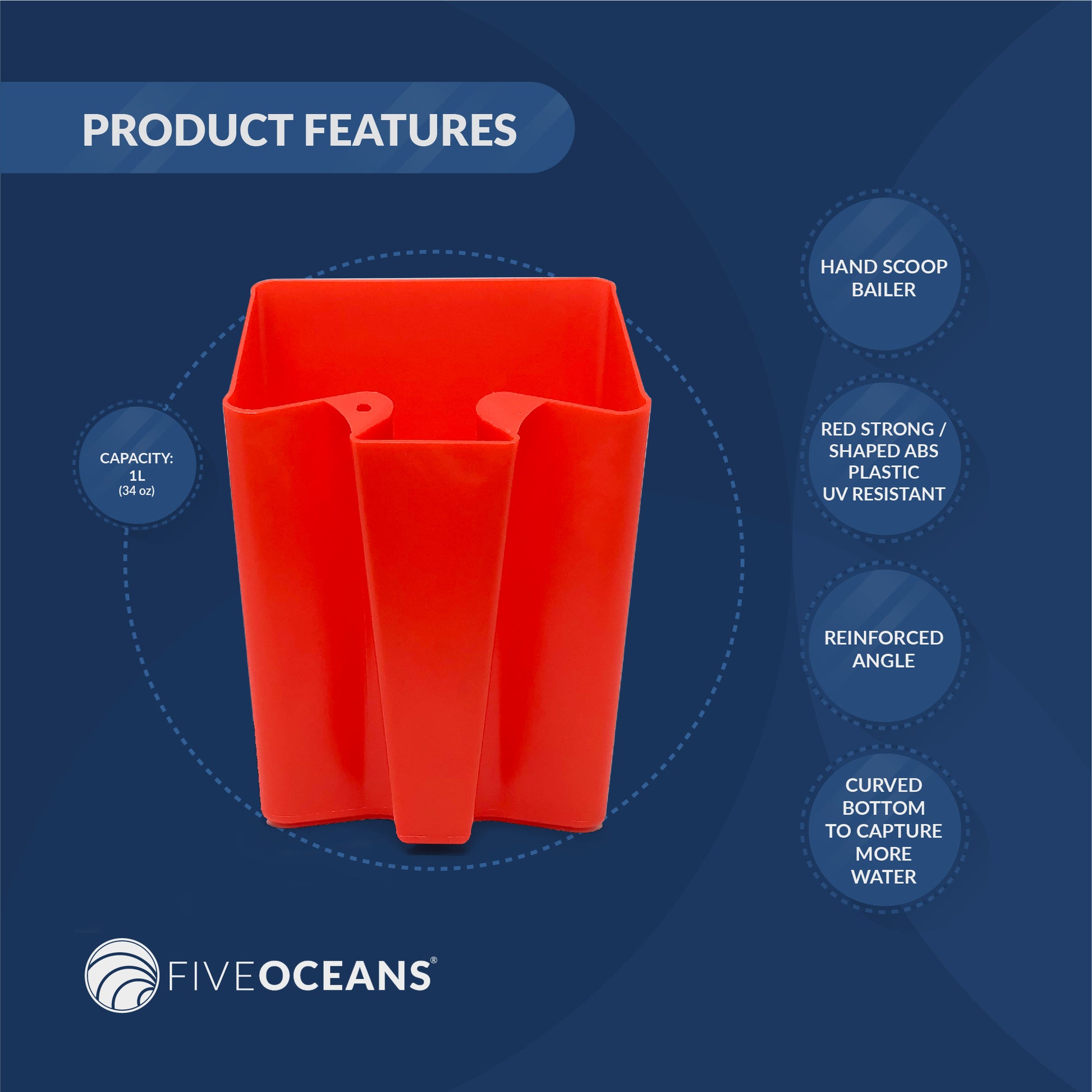 Hand Scoop Bailer, Red - FO2149 - Five Oceans