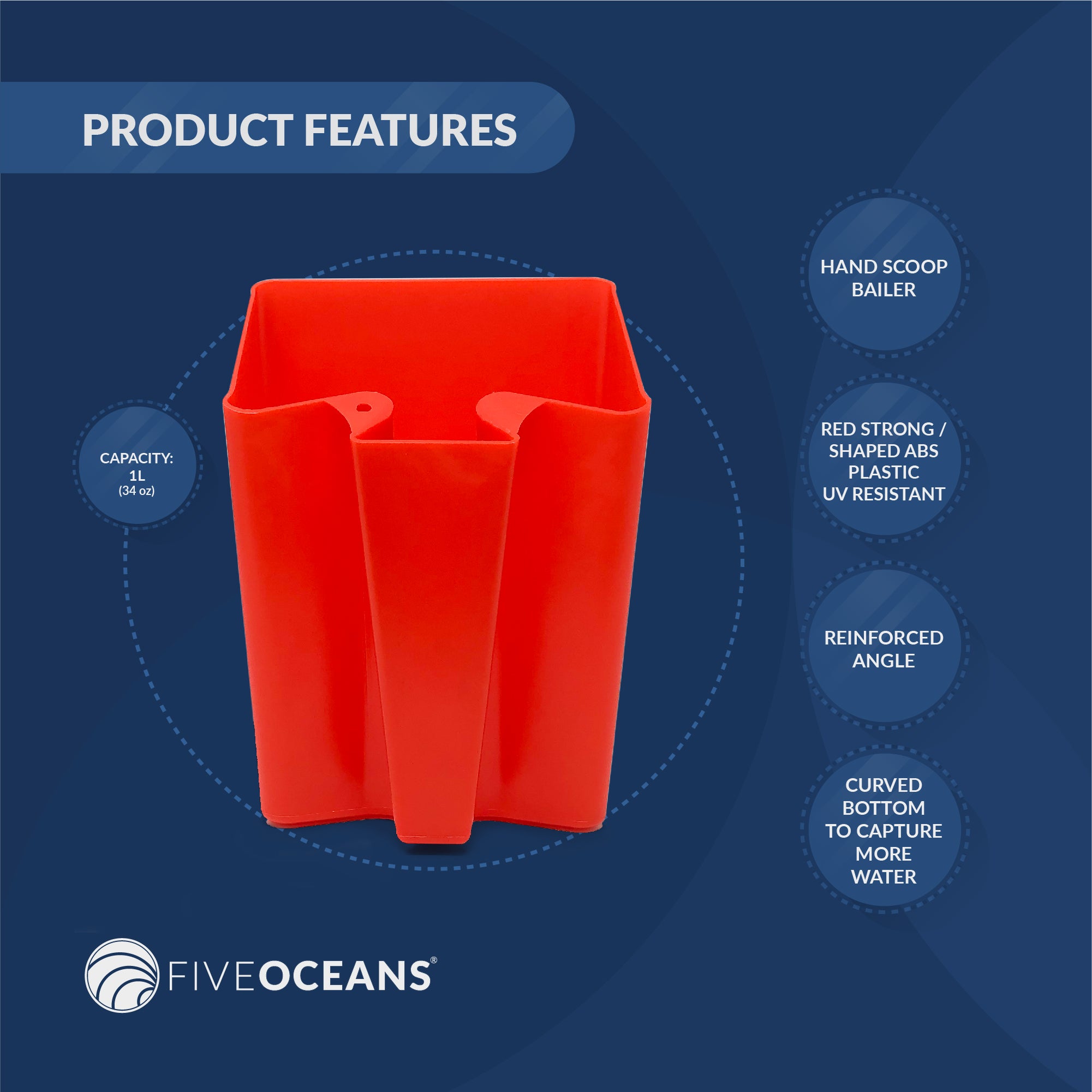 Hand Scoop Bailer, Red - FO2149 - Five Oceans