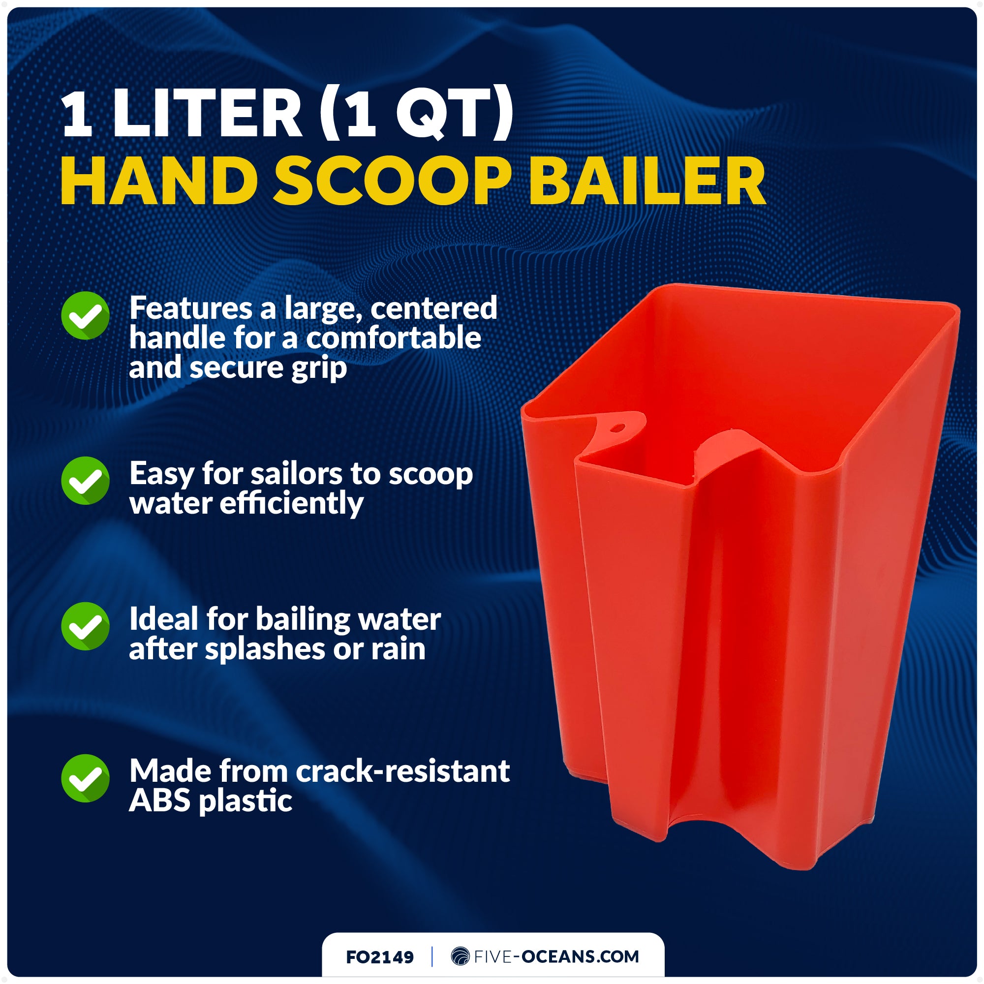 1 Liter (1 qt) Hand Scoop Bailer, Red - FO2149 - Five Oceans