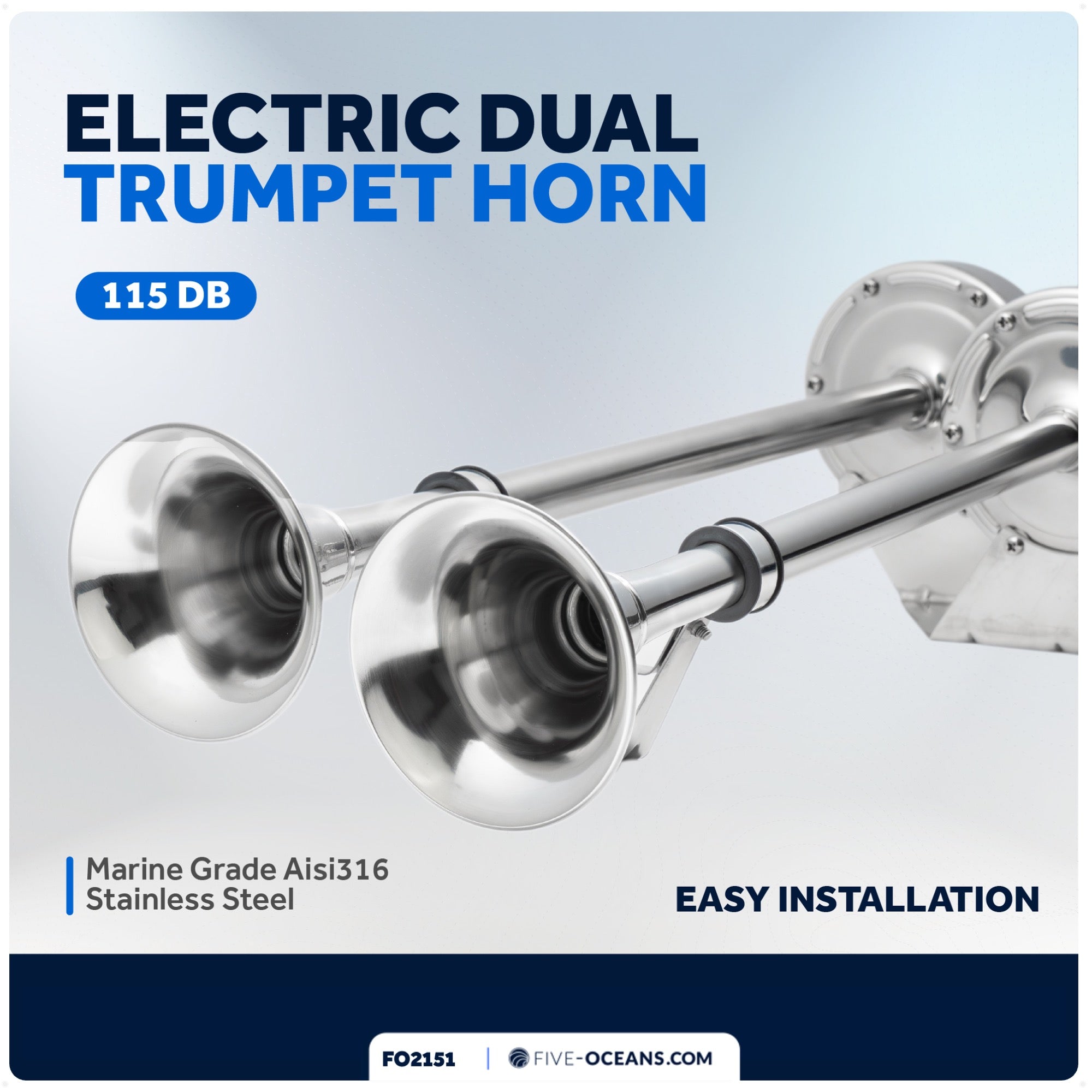 Marine Electric Dual Trumpet Horn, Stainless Steel - FO2151 - Five Oceans