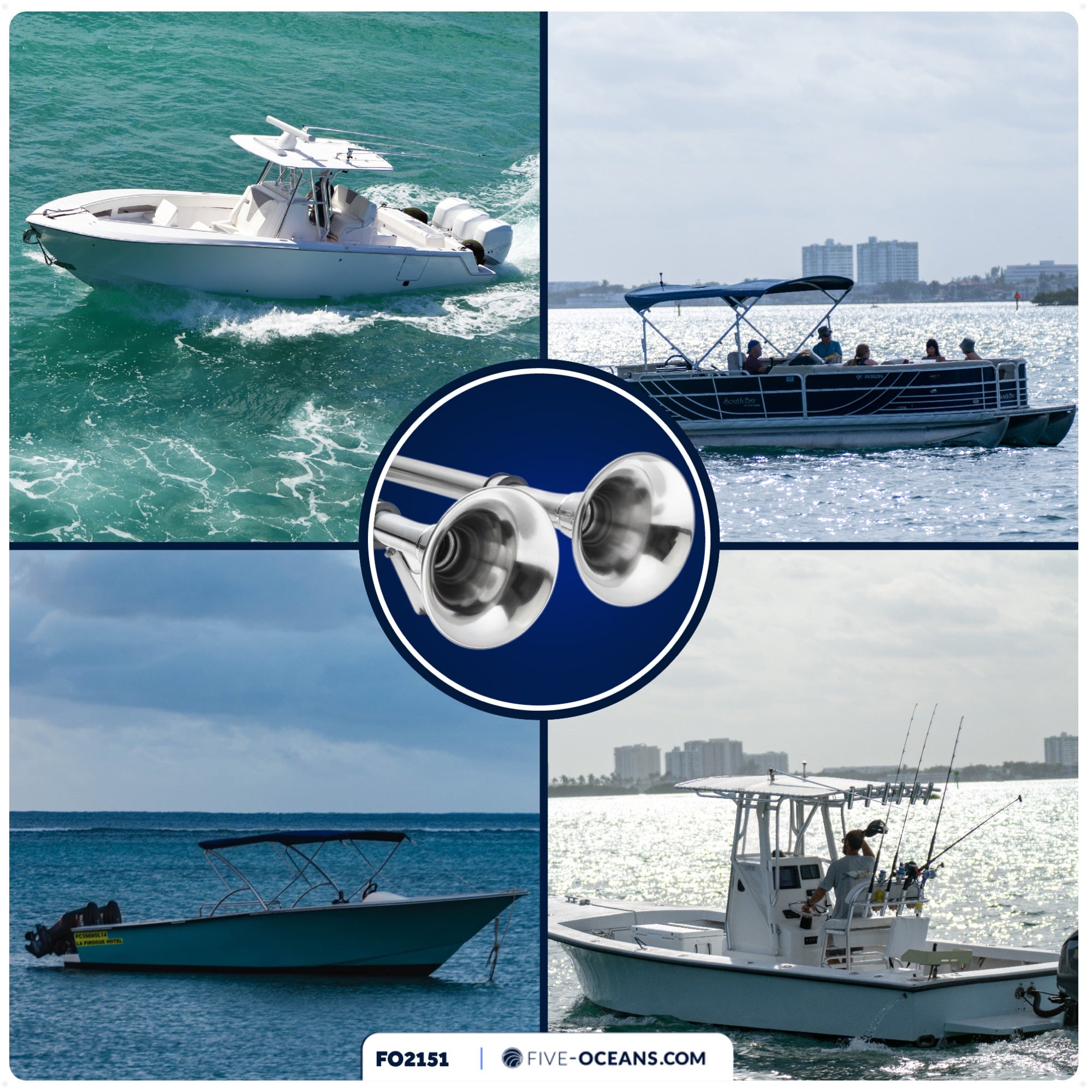 Marine Electric Dual Trumpet Horn, Stainless Steel - FO2151 - Five Oceans