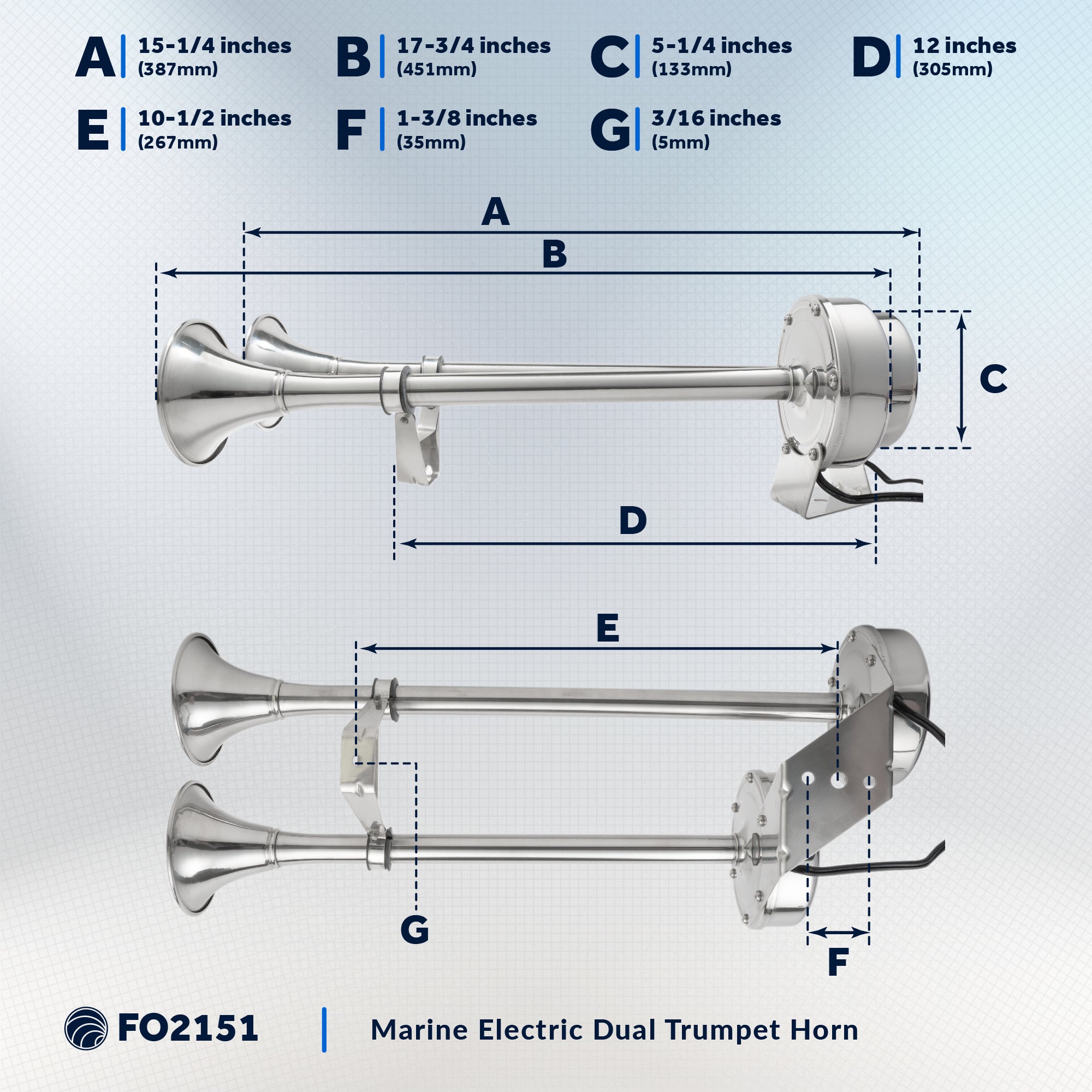 Marine Electric Dual Trumpet Horn, Stainless Steel - FO2151