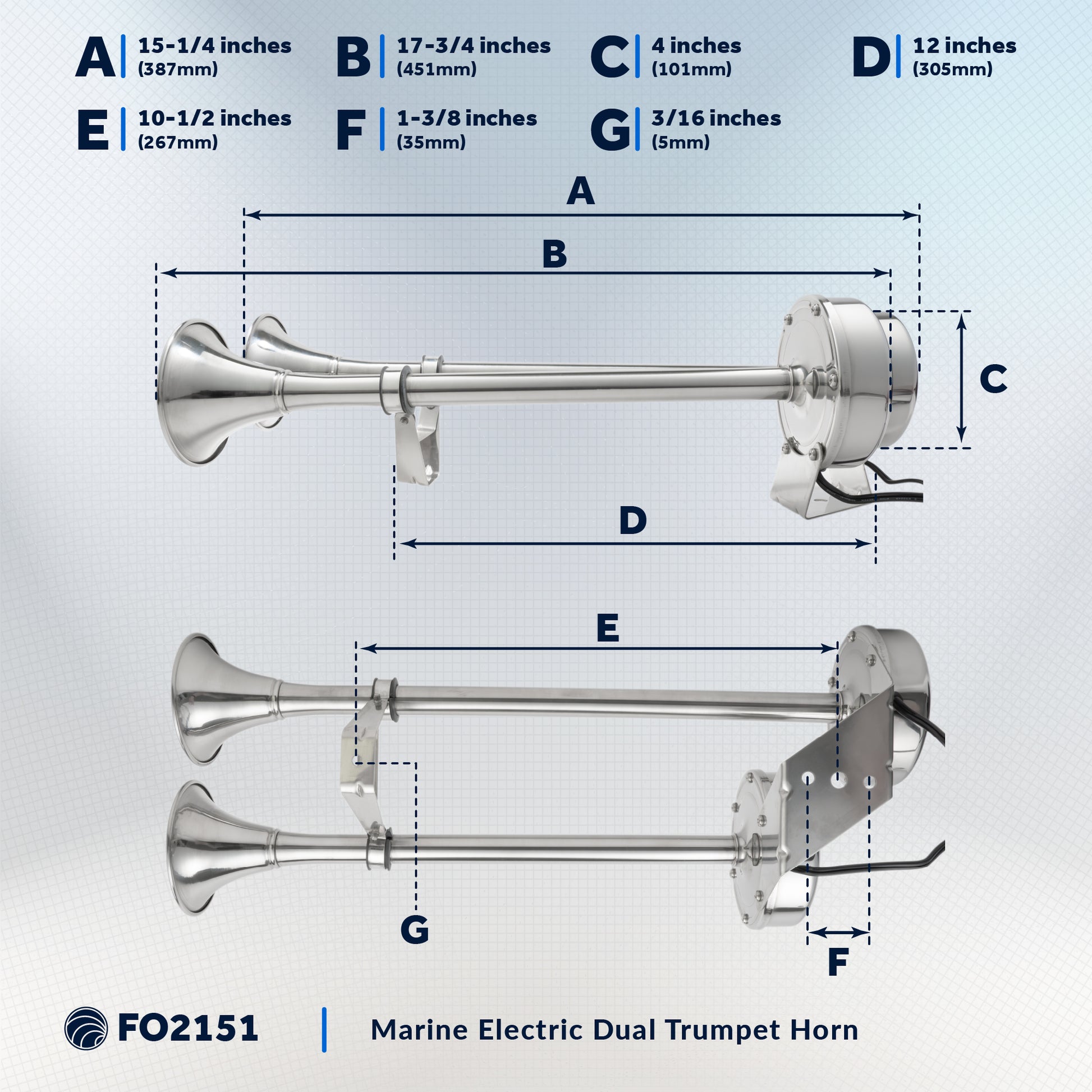 Marine Electric Dual Trumpet Horn, Stainless Steel - FO2151 - Five Oceans