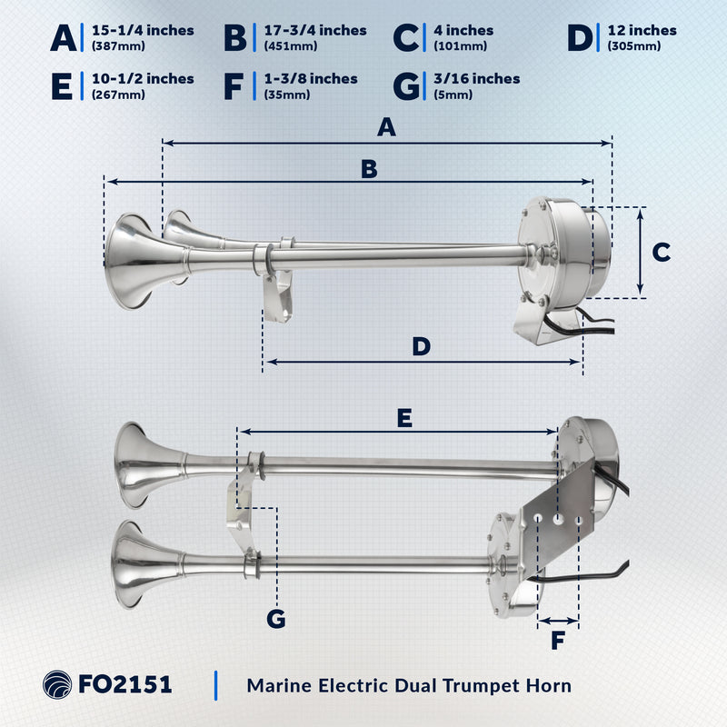 Electric Dual Trumpet Horn, 12V, Stainless Steel - FO2151 - Five Oceans