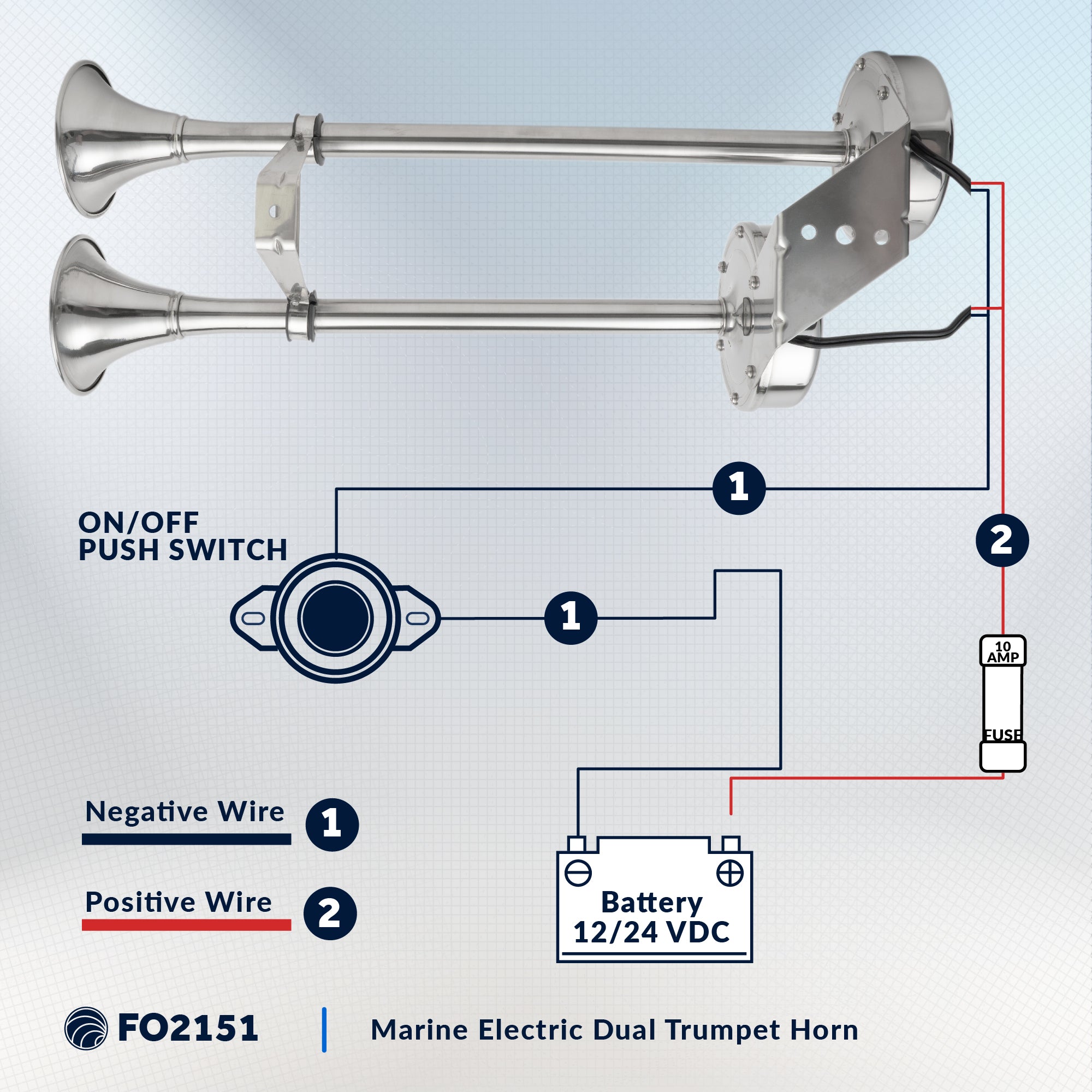 Marine Electric Dual Trumpet Horn, Stainless Steel - FO2151