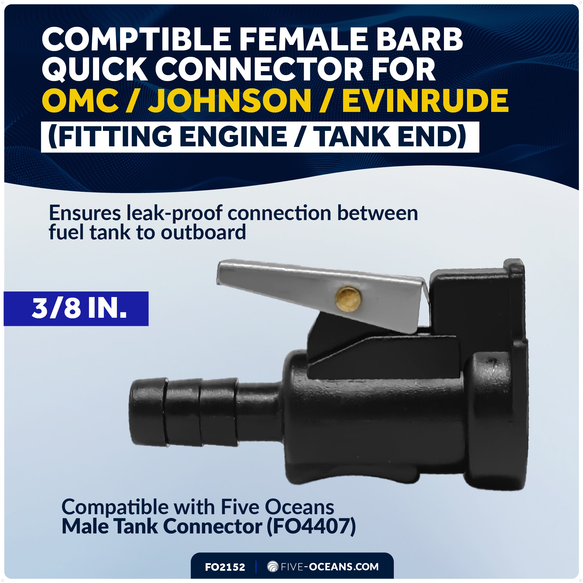 3/8" Barb Female Fuel Line Quick Connector for OMC/Johnson/Evinrude (Fitting Engine End & Fitting Tank End) - FO2152