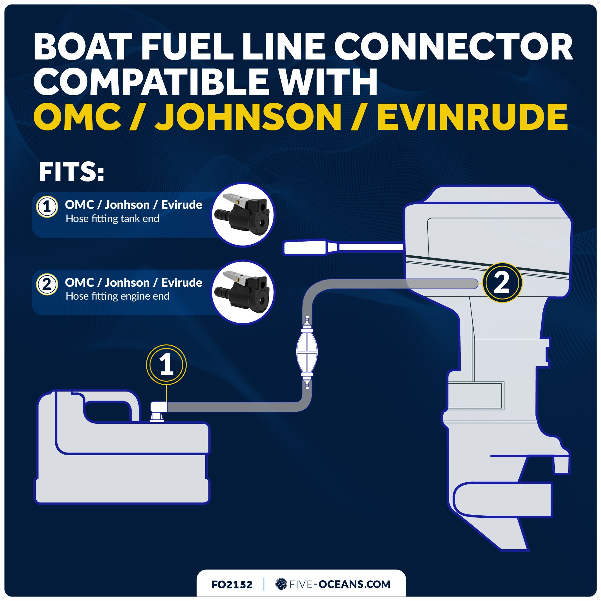 OMC/Johnson/Evinrude 3/8" Barb Female Fuel Line Hose Connector, Fits Engine End & Tank End Male Fitting - FO2152