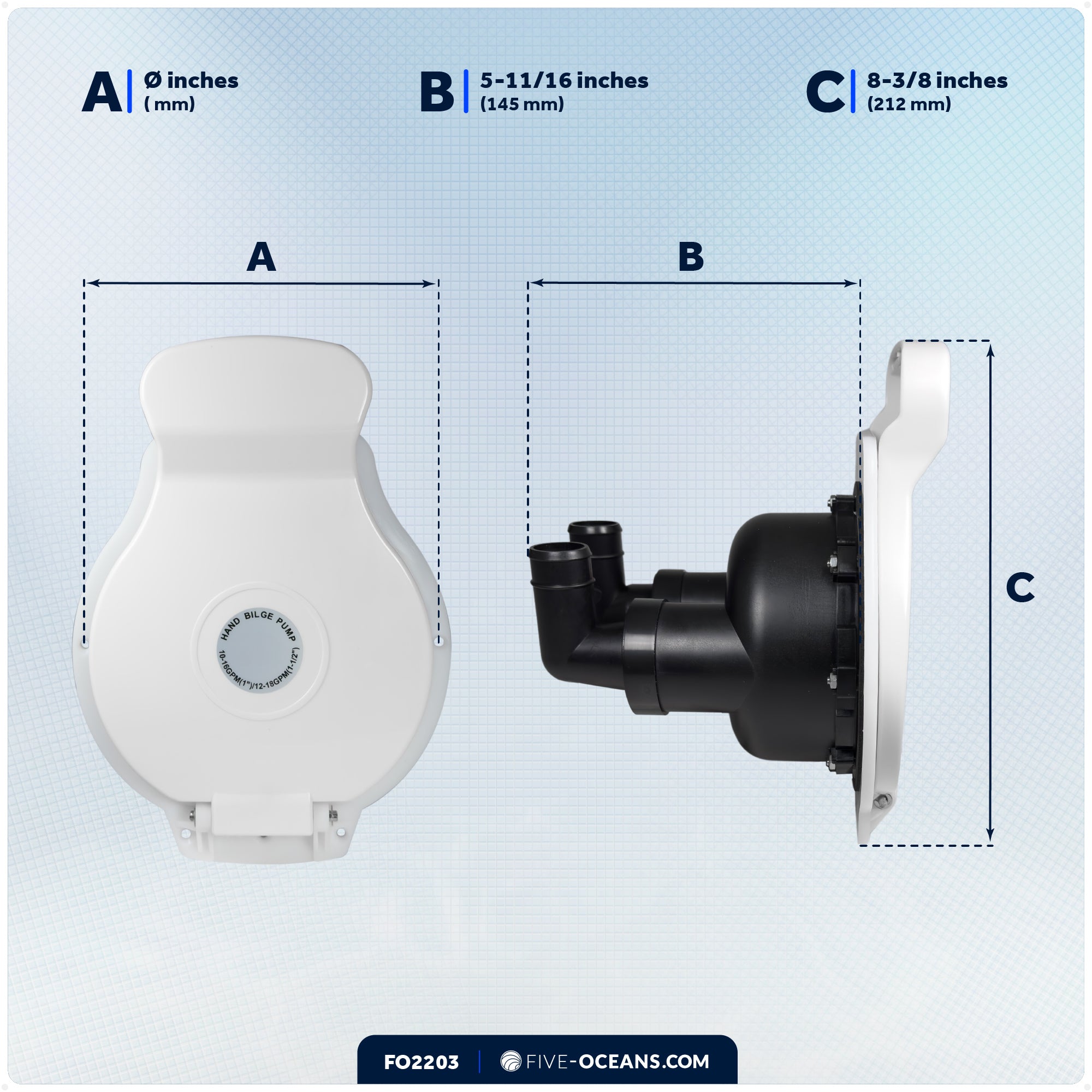 Manual Bilge/Waste Pump - Flush Mount, White - FO2203 - Five Oceans
