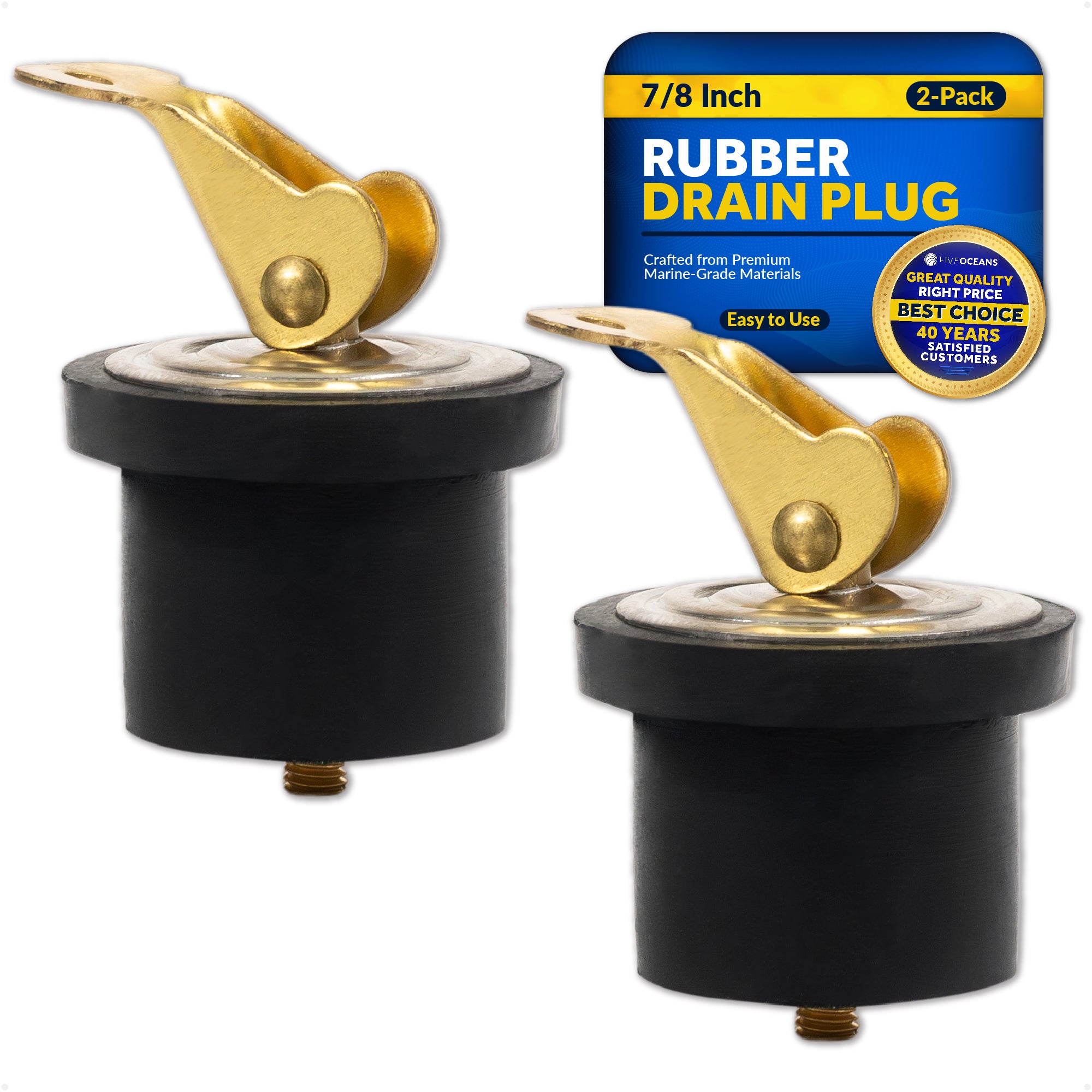 Livewell Bailer Drain Boat Plug for 7/8" Diameter Drains, 2-Pack - FO2209-M2 - Five Oceans