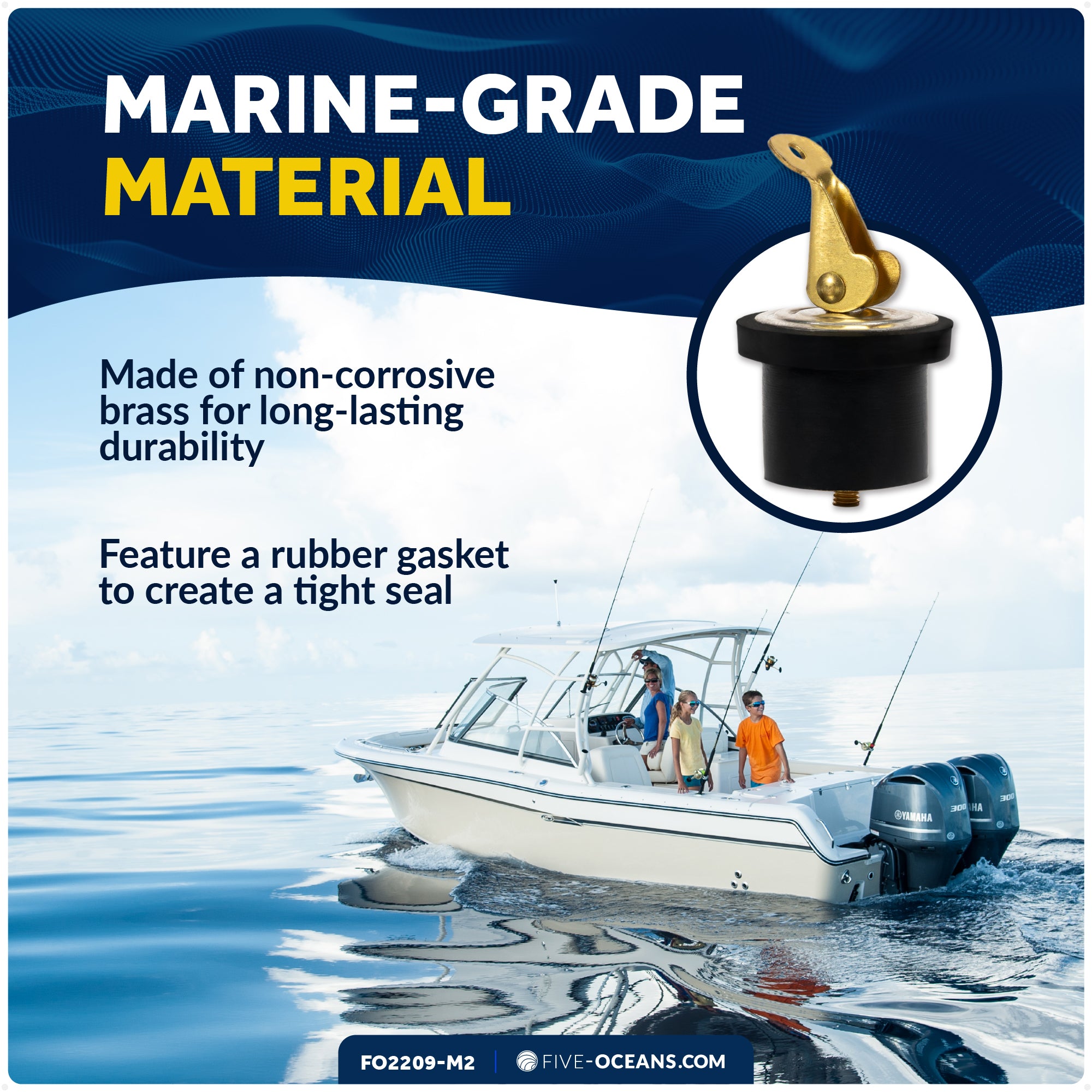 Livewell Bailer Drain Boat Plug for 7/8" Diameter Drains, 2-Pack - FO2209-M2 - Five Oceans