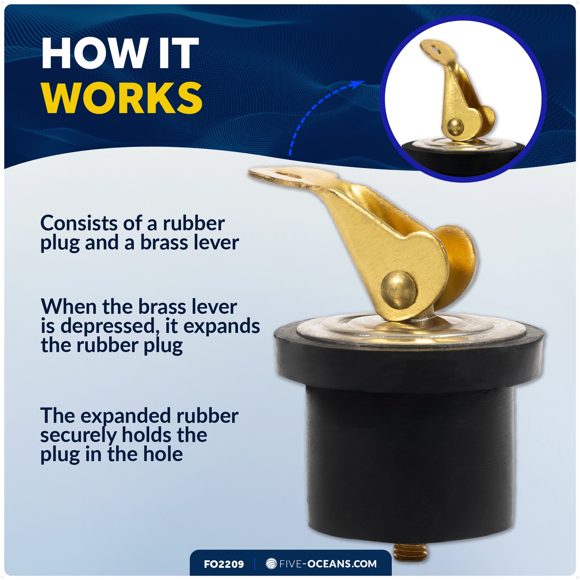 Livewell Bailer Drain Plug for 7/8" Diameter Drains - FO2209 - Five Oceans