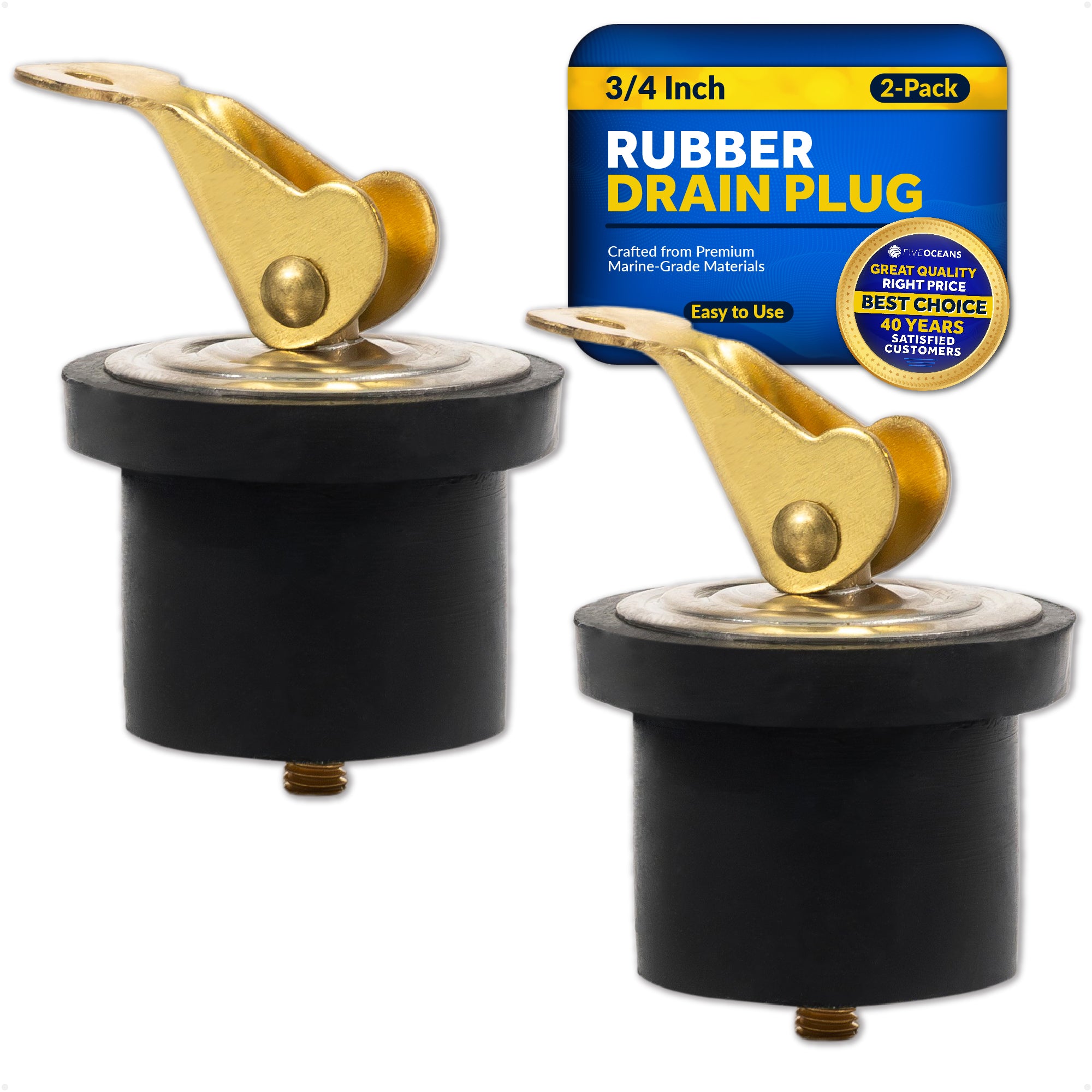 Livewell Bailer Drain Plug for 3/4" Diameter Drains, 2-Pack - FO2210-M2 - Five Oceans