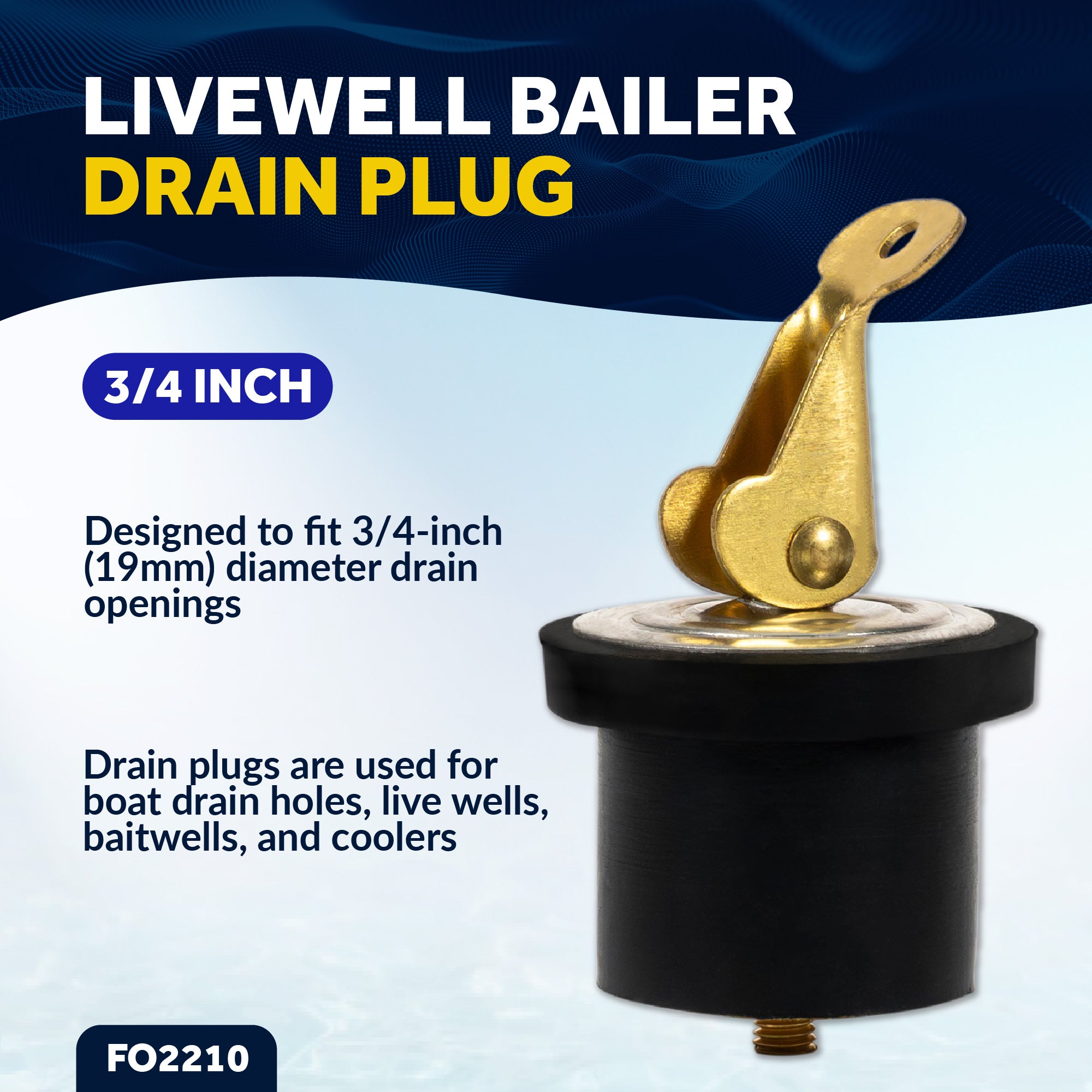 Livewell Bailer Drain Boat Plug for 3/4" Diameter Drains - FO2210 - Five Oceans