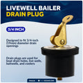 Livewell Bailer Drain Plug for 3/4" Diameter Drains, Rubber/Brass - FO2210 - Five Oceans