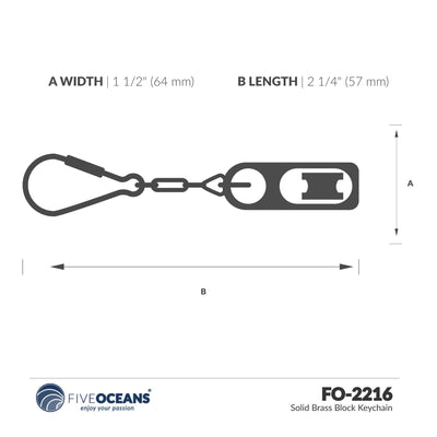 Nautical Ship Rope Pulley Keychain, Solid Brass, 2-Pack - FO2216-M2 - Five Oceans