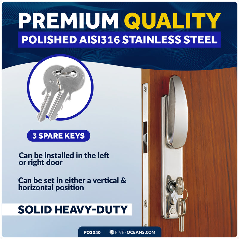 Sliding Door Mortise Latch Lock Set with 3 Keys, Stainless Steel - FO2240 - Five Oceans
