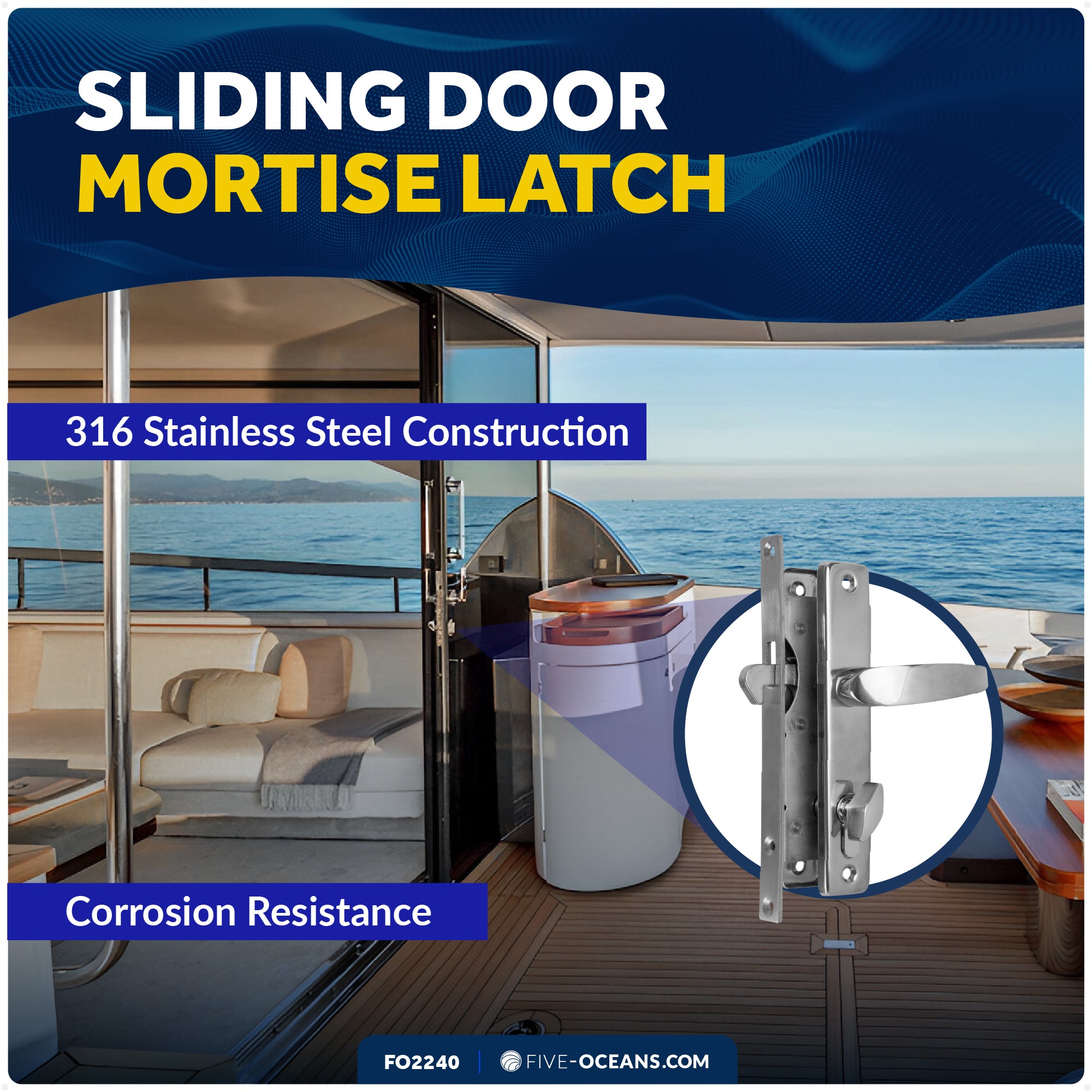 Sliding Door Mortise Latch Lock Set with 3 Keys, Stainless Steel - FO2240