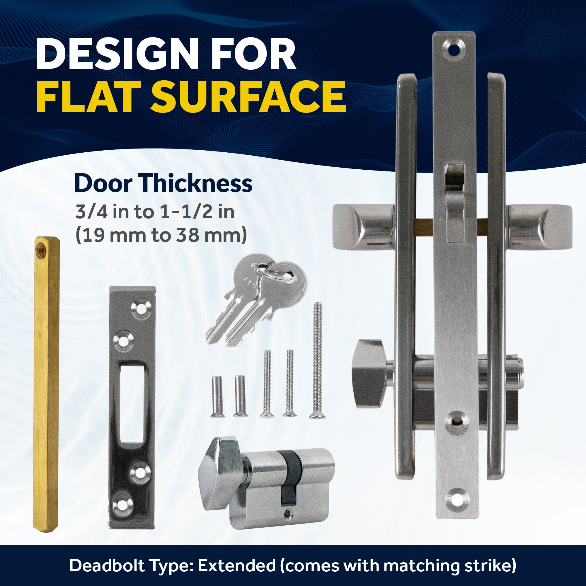 Sliding Door Mortise Latch Set, Stainless Steel, 3 Keys - FO2240 - Five Oceans