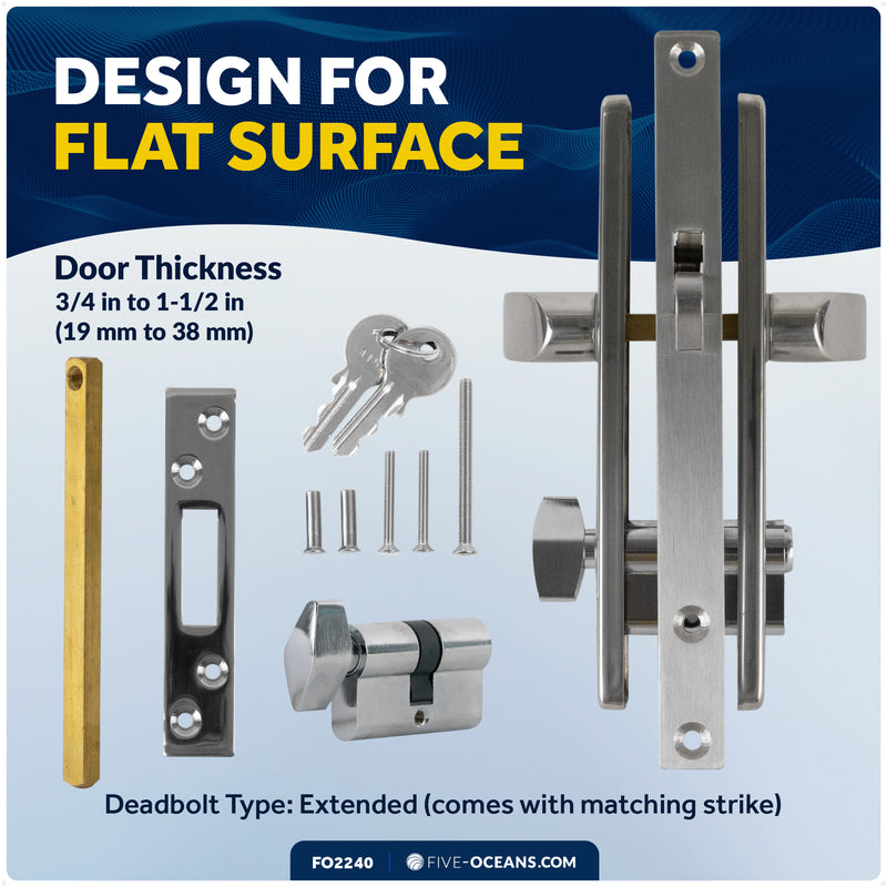 Sliding Door Mortise Latch Lock Set with 3 Keys, Stainless Steel - FO2240 - Five Oceans