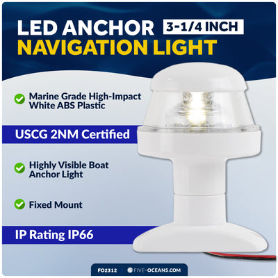 3-1/4" LED Anchor Navigation Light, Fixed Mount, 12V DC - 2NM