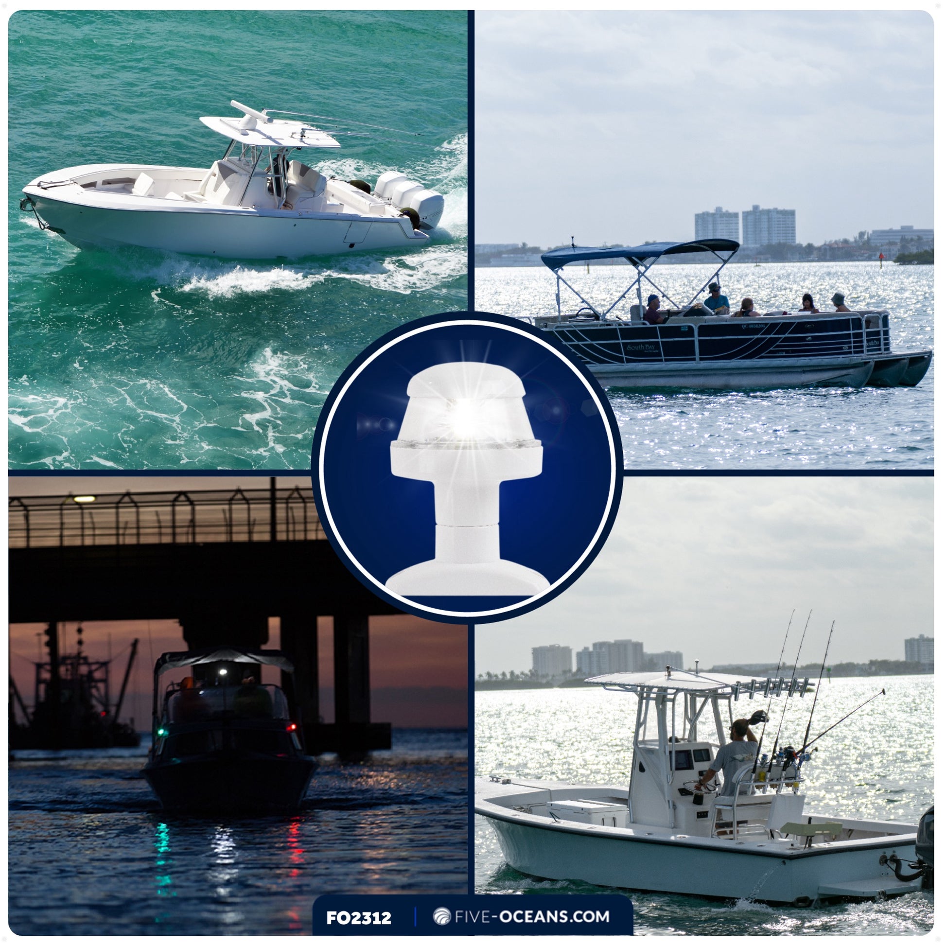 3-1/4" LED Anchor Navigation Light, Fixed Mount, 12V DC - 2NM - FO2312 - Five Oceans