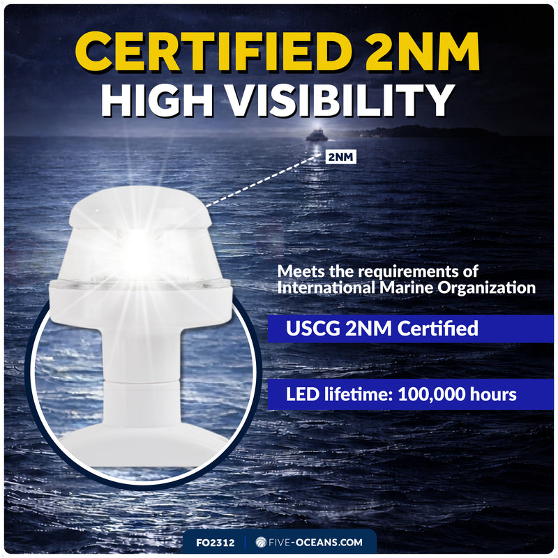 3-1/4" LED Anchor Navigation Light, Fixed Mount, 12V DC - 2NM