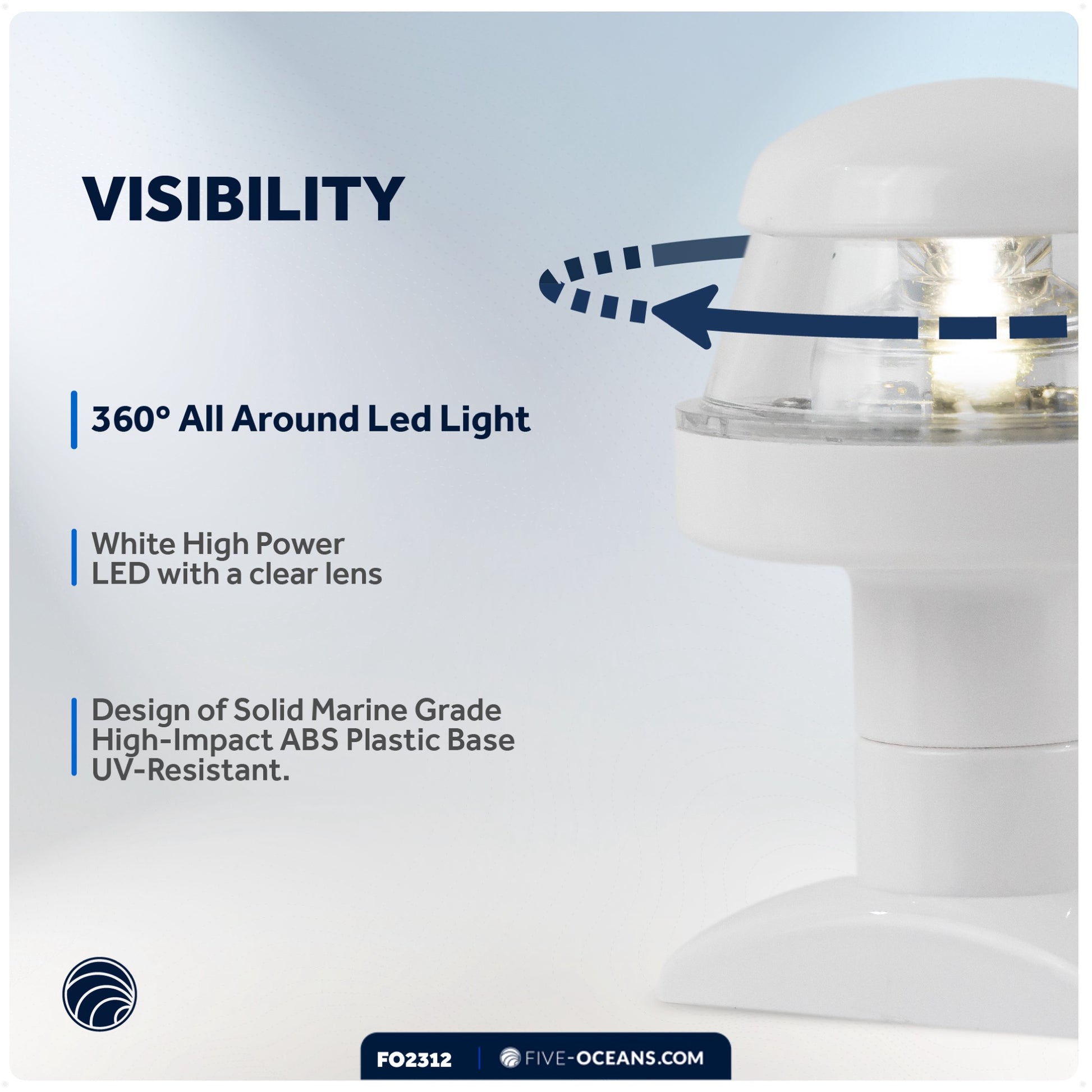 LED Anchor Navigation Light 3-1/4", Fixed Mount, 2NM - FO2312 - Five Oceans