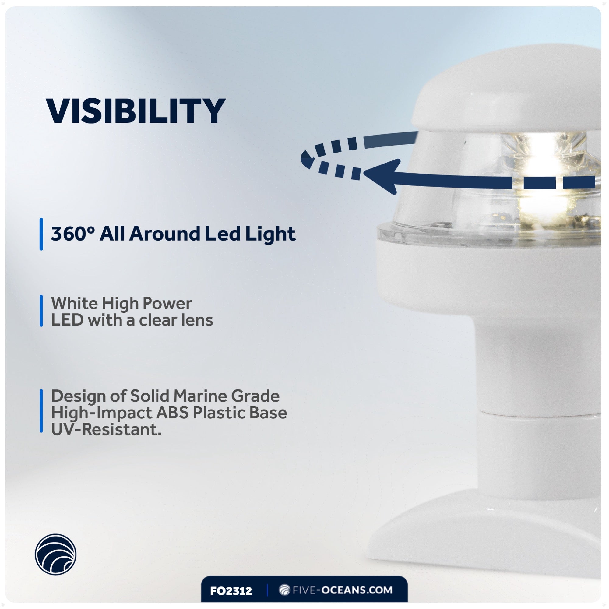 LED Anchor Navigation Light 3-1/4", Fixed Mount, 2NM - FO2312 - Five Oceans