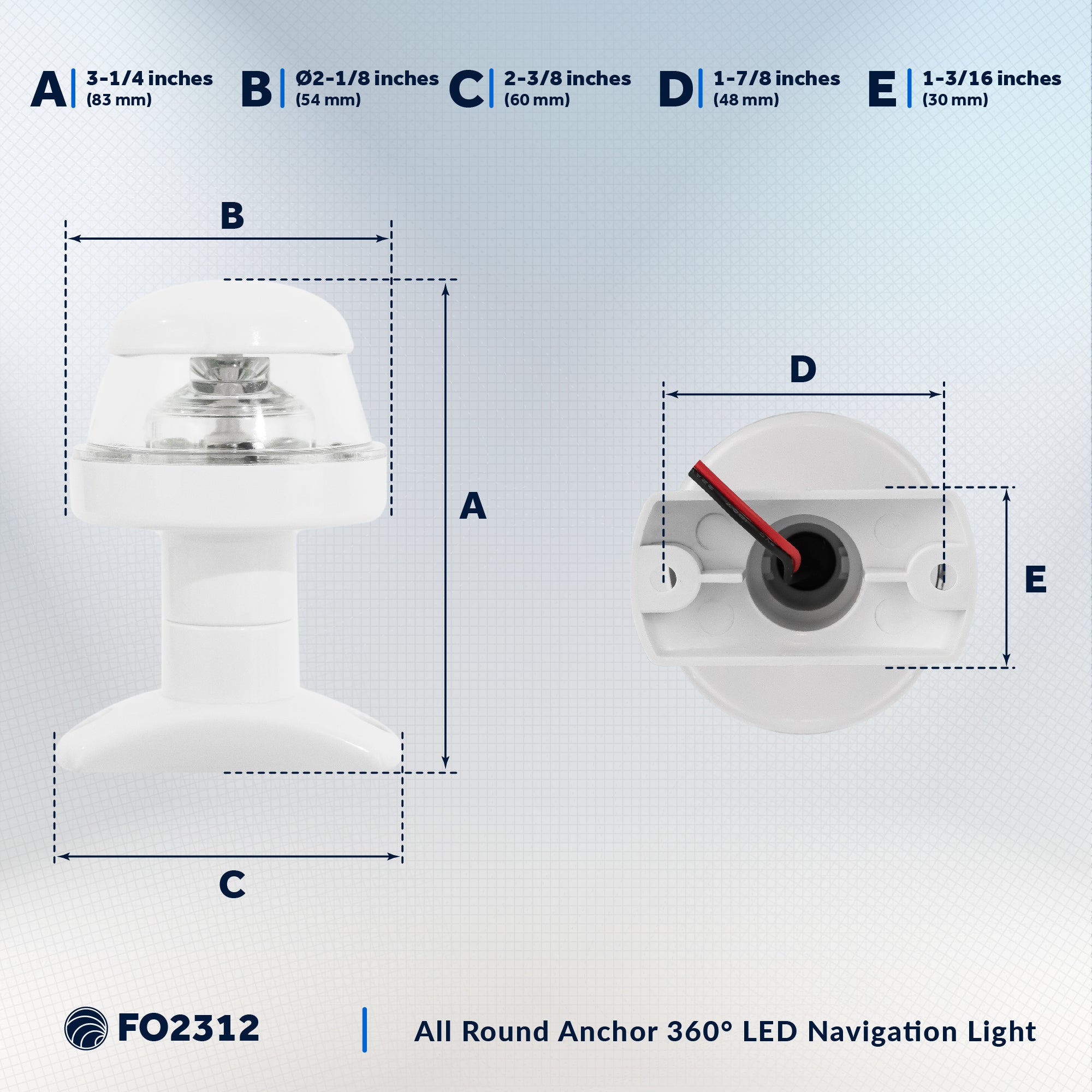LED Anchor Navigation Light 3-1/4", Fixed Mount, 2NM - FO2312 - Five Oceans
