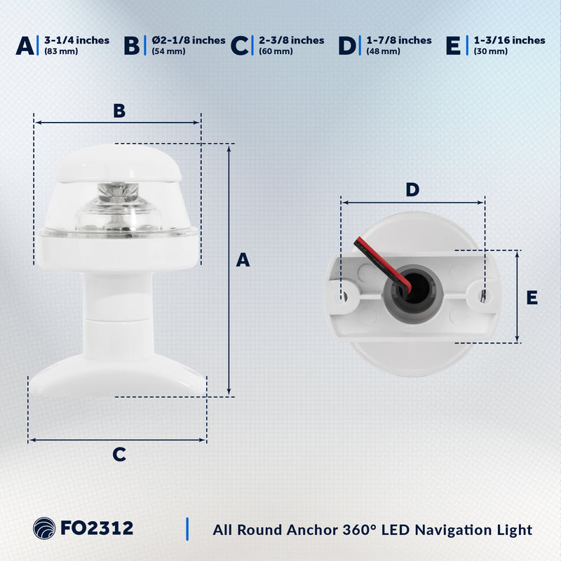 3-1/4" LED Anchor Navigation Light, Fixed Mount, 12V DC - 2NM - FO2312 - Five Oceans