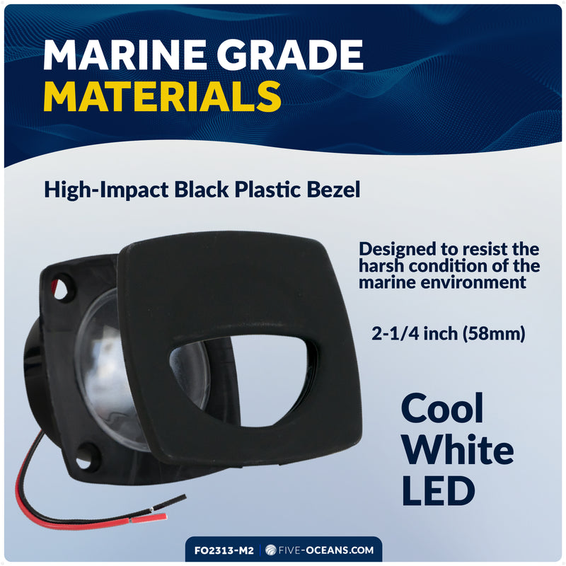 2-1/4" Square LED Recessed Courtesy / Companionway Light, Black Housing, Cool White, 12V, 2-Pack - FO2313-M2 - Five Oceans