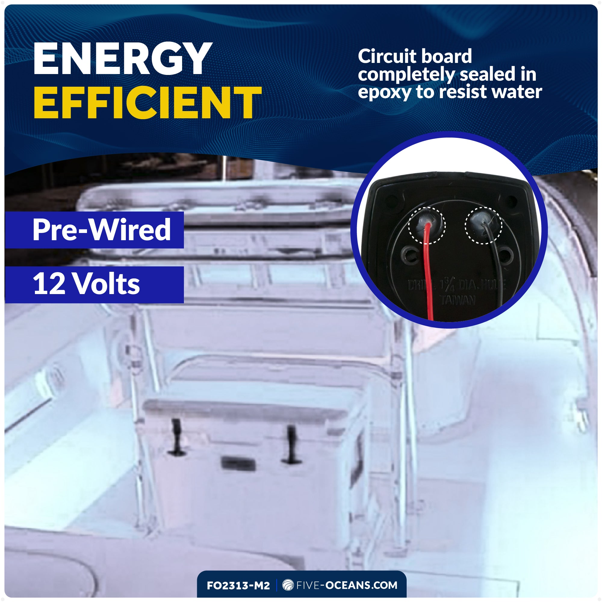 2-1/4" Square LED Recessed Courtesy / Companionway Light, Black Housing, Cool White, 12V, 2-Pack - FO2313-M2