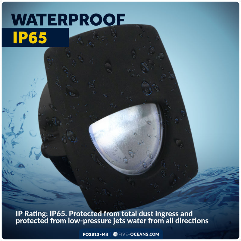 2-1/4" Square LED Recessed Courtesy / Companionway Light, Black Housing, Cool White, 12V, 4-Pack - FO2313-M4 - Five Oceans