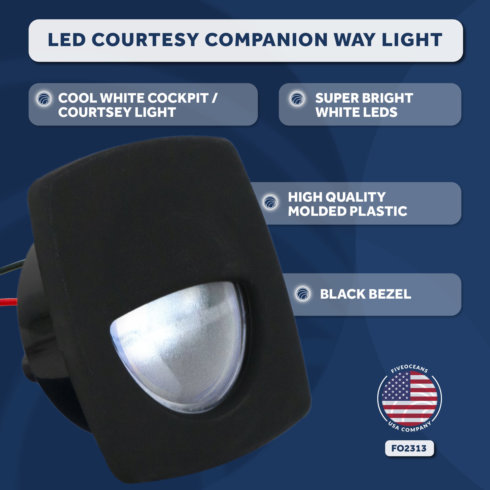 2-1/4" Square Courtesy Companion Light, Black Housing, Cool White LED - FO2313 - Five Oceans